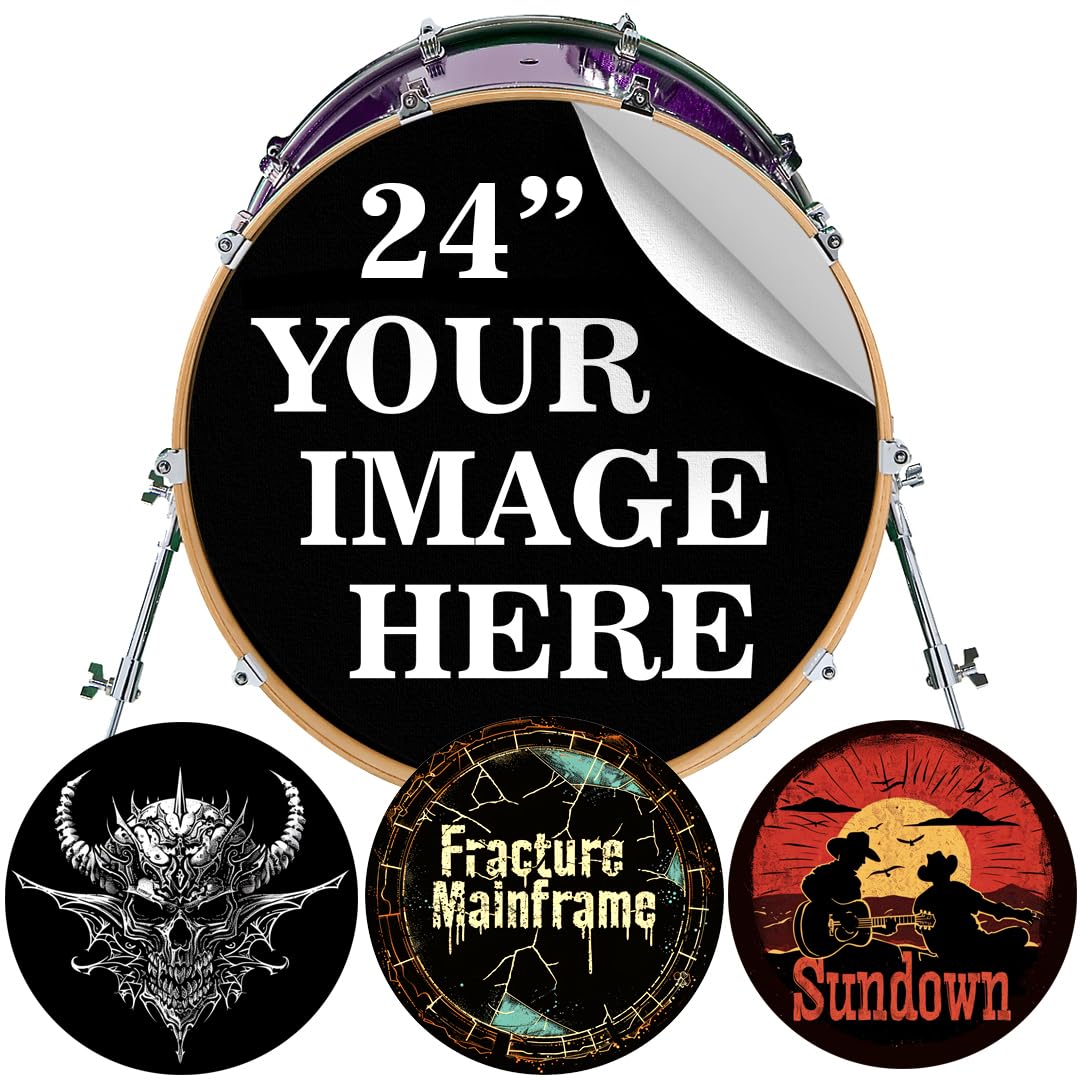 24 Inch Custom Bass Drum Decal - Personalized Custom Stickers for Drums, Full Color Logo Band, Bass Drum Head Wrap, Easy Apply &