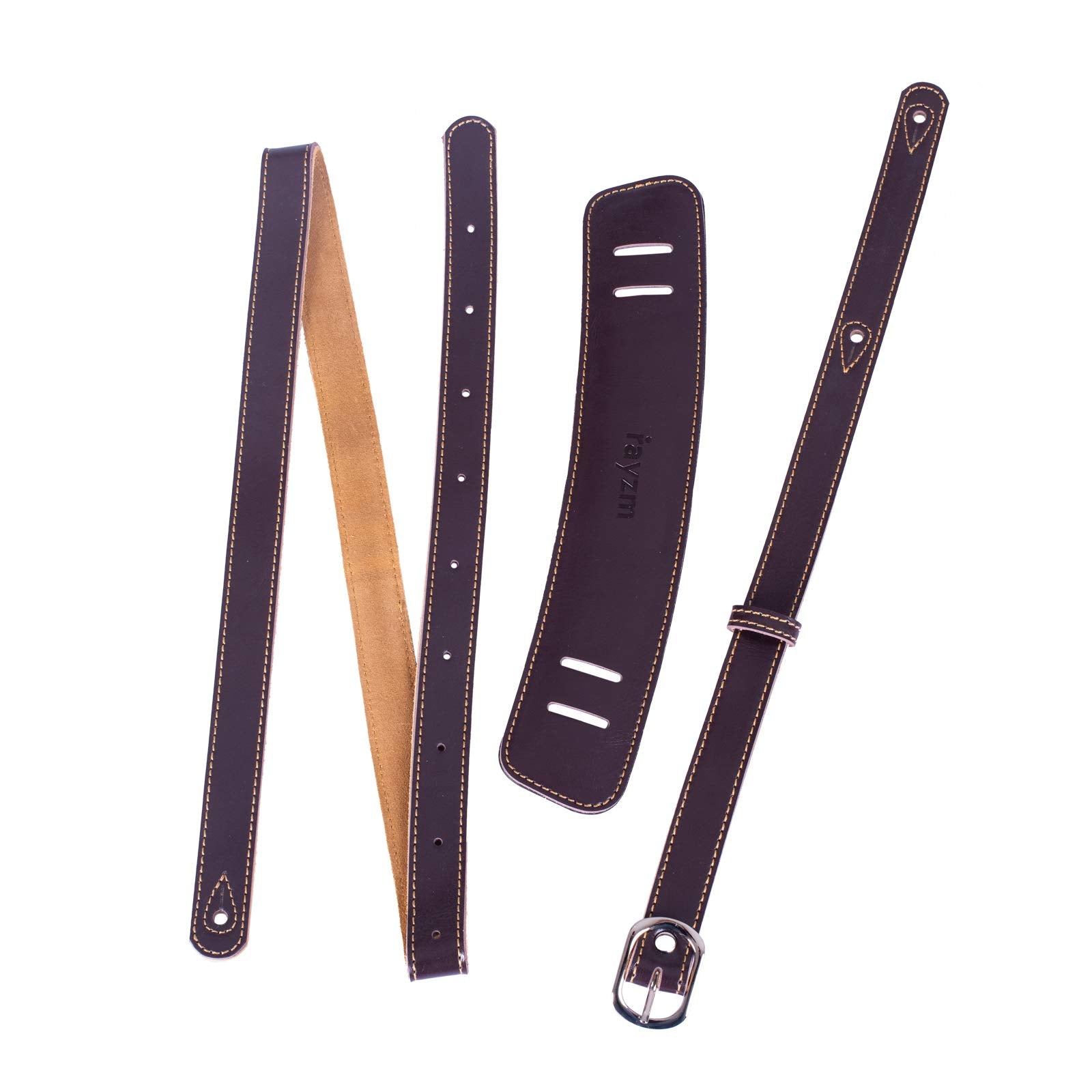 Rayzm Guitar Strap/Bass Strap with Shoulder Pad & Suede Backing, Quality Leather Belt for Acoustic/Electric/Bass Guitar