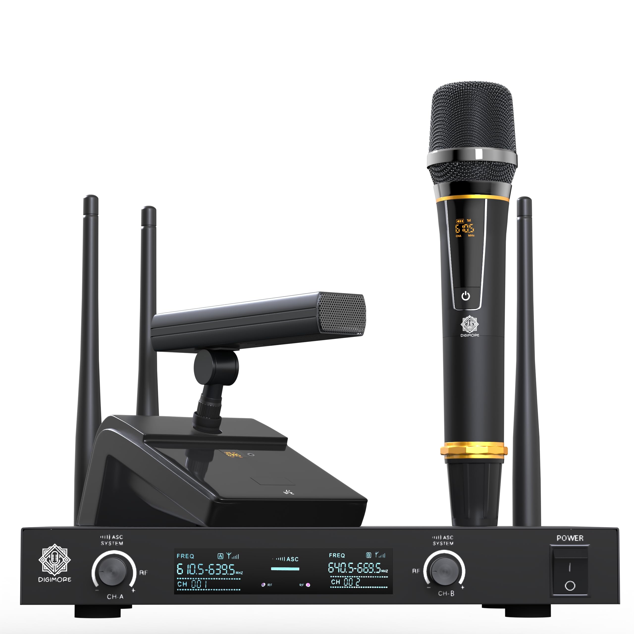 Digimore Uhf Wireless Conference Microphone | Desktop Microphone With One Handheld Microphone | 60 Channels | 300 Feet Range | M