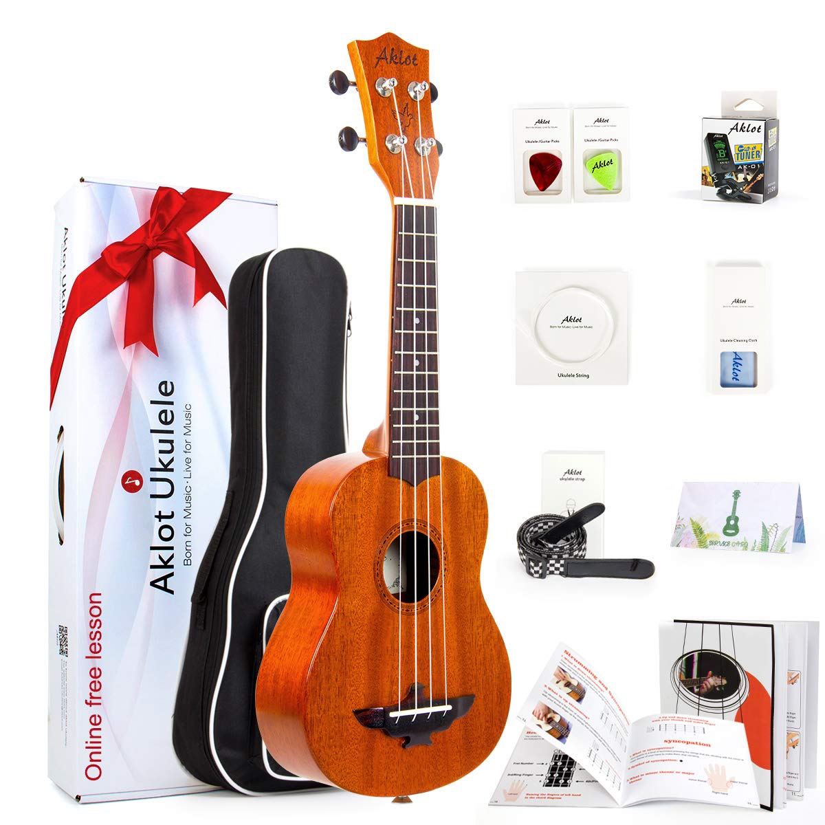 AKLOT Soprano Ukulele 21 Inch Solid Mahogany Ukelele for Professional Player with Uke Beginner Kit (Gig Bag, Picks, Tuner, Strap