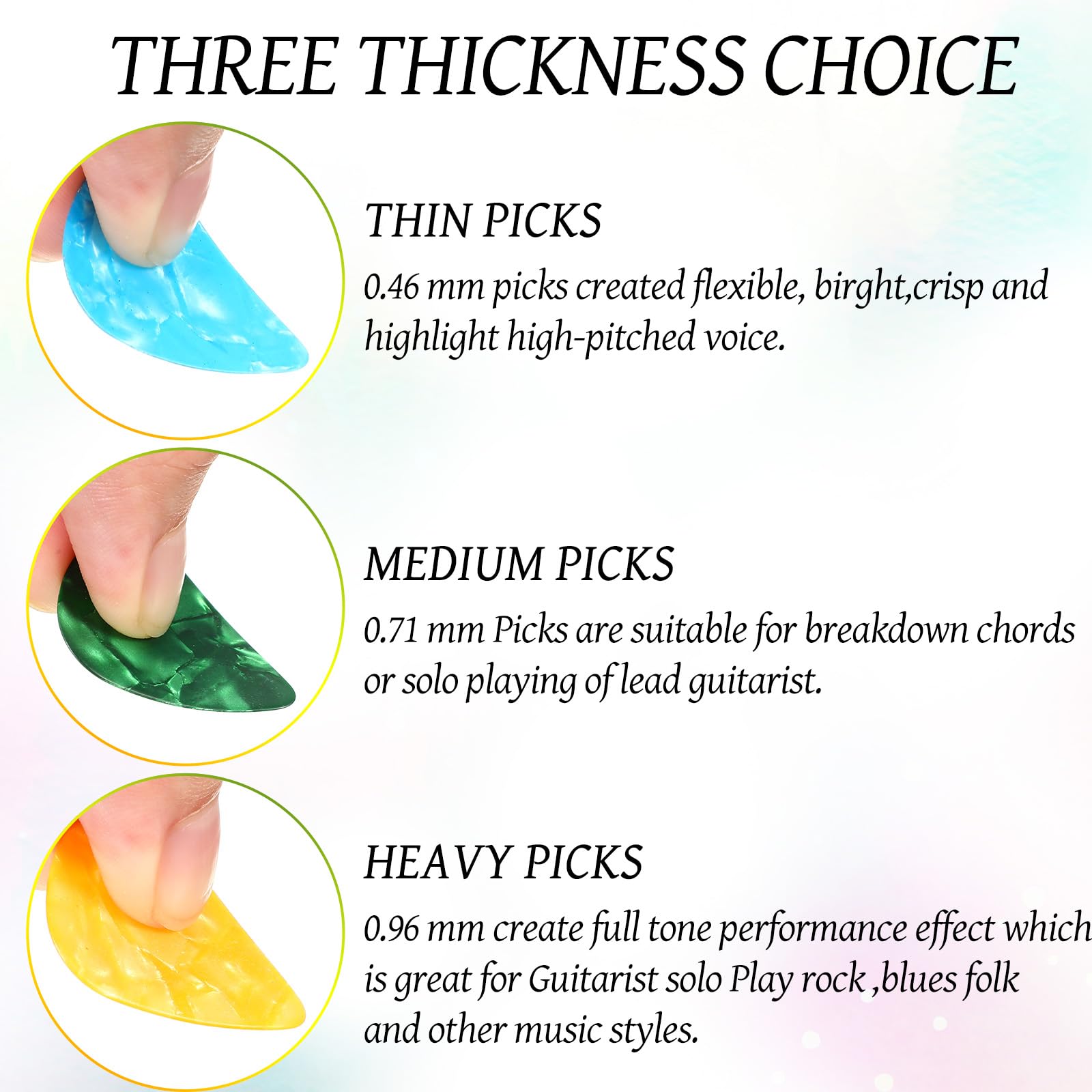 Yeshone 600 Pcs Guitar Picks Bulk Celluloid Picks Plectrums for Electric Acoustic Guitar Thin Medium Heavy Plectrums(10 Colors,0