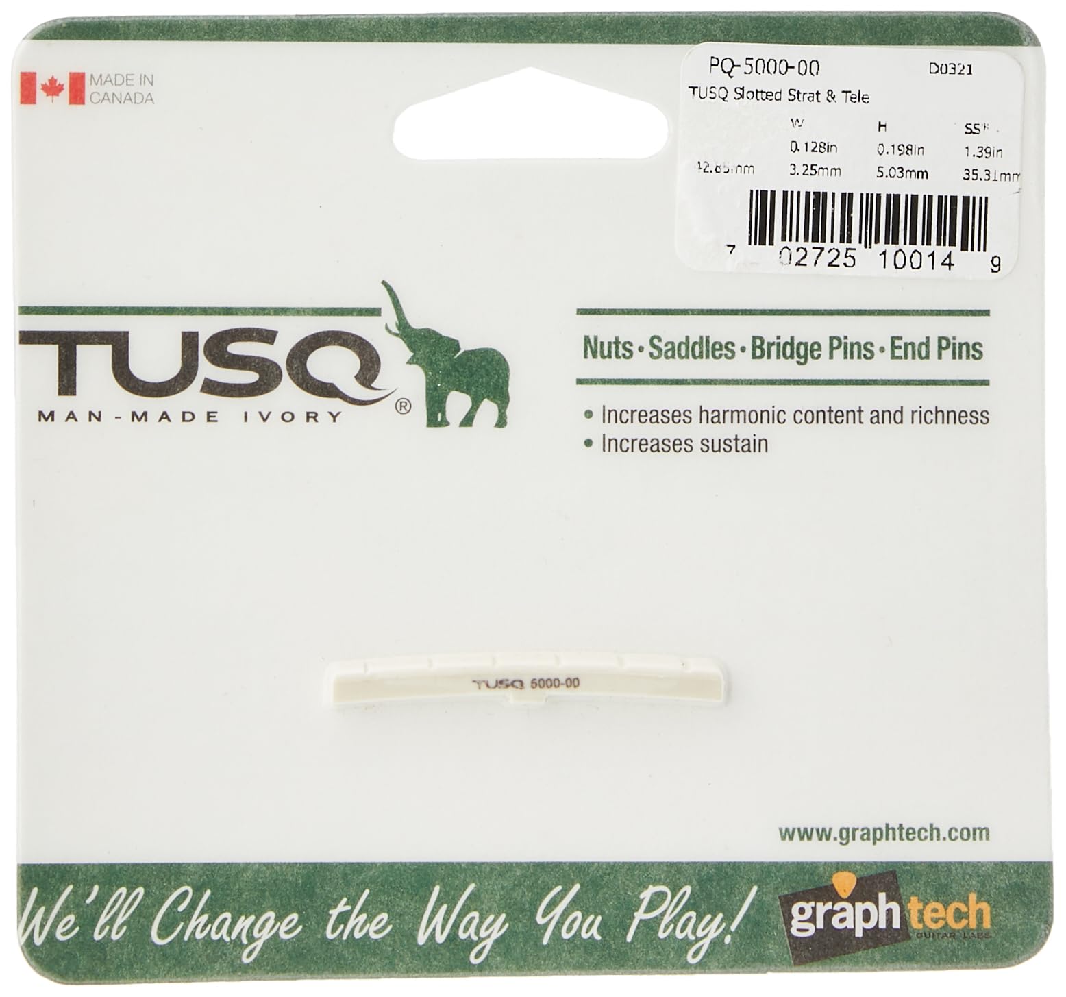 Graphtech Pq500000 Tusq Electric Guitar Nut, Fender Style Slotted