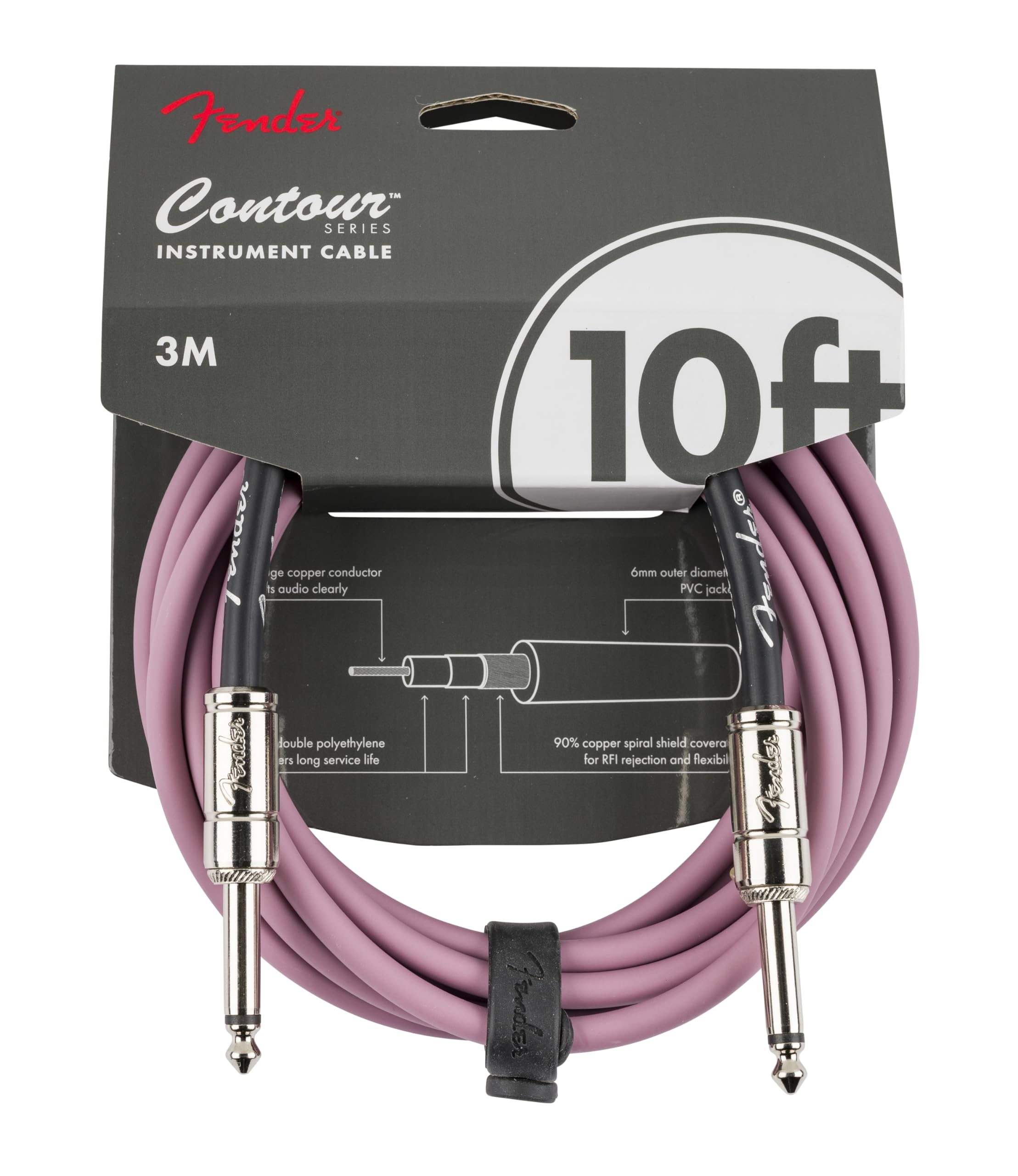 Fender Contour Instrument Cable, Guitar Cable, Guitar Accessories, Straight/Straight, Burgundy Mist, 10 ft