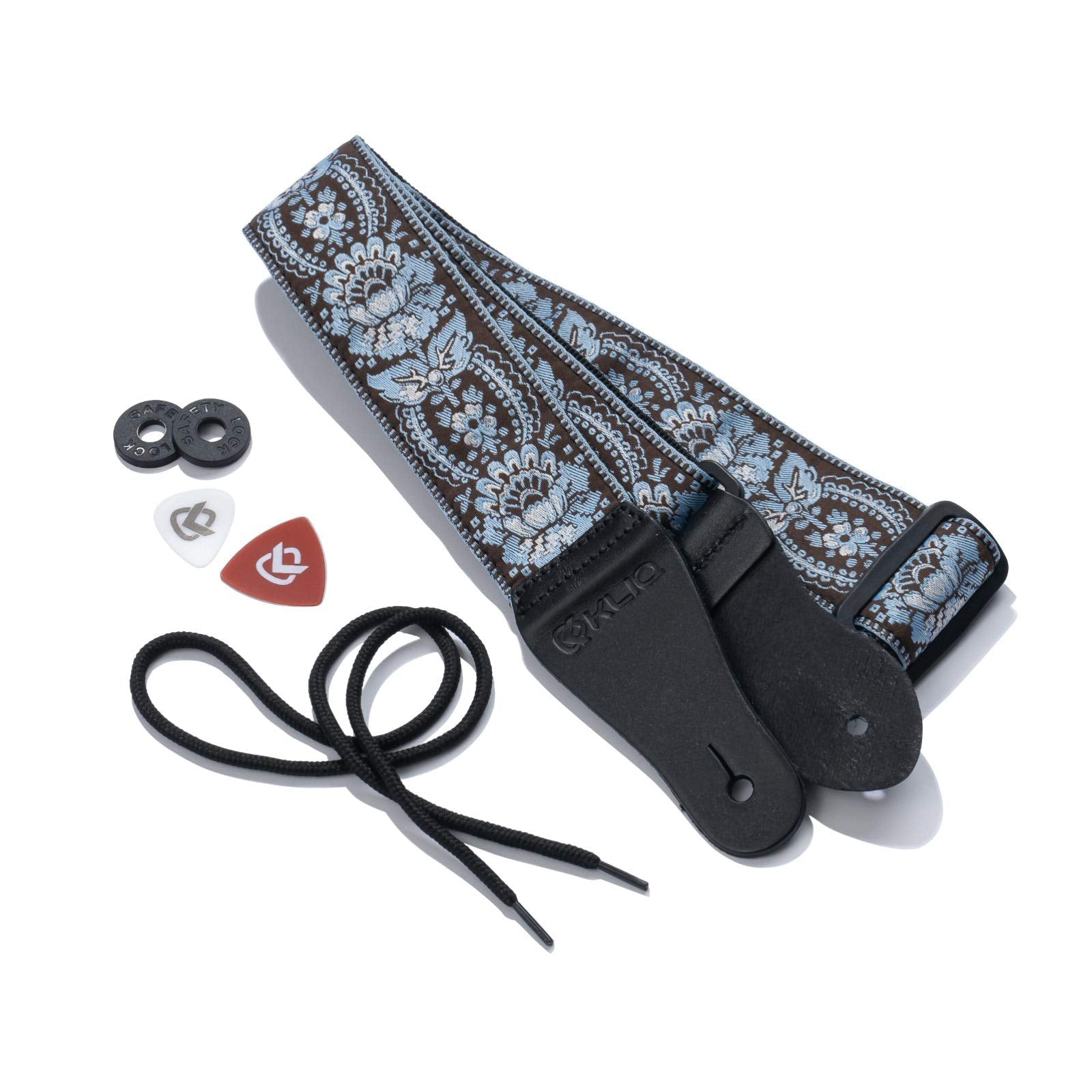 Kliq Vintage Woven Guitar Strap For Acoustic & Electric Guitars + 2 Free Rubber Strap Locks, 2 Free Guitar Picks & 1 Free Lace |
