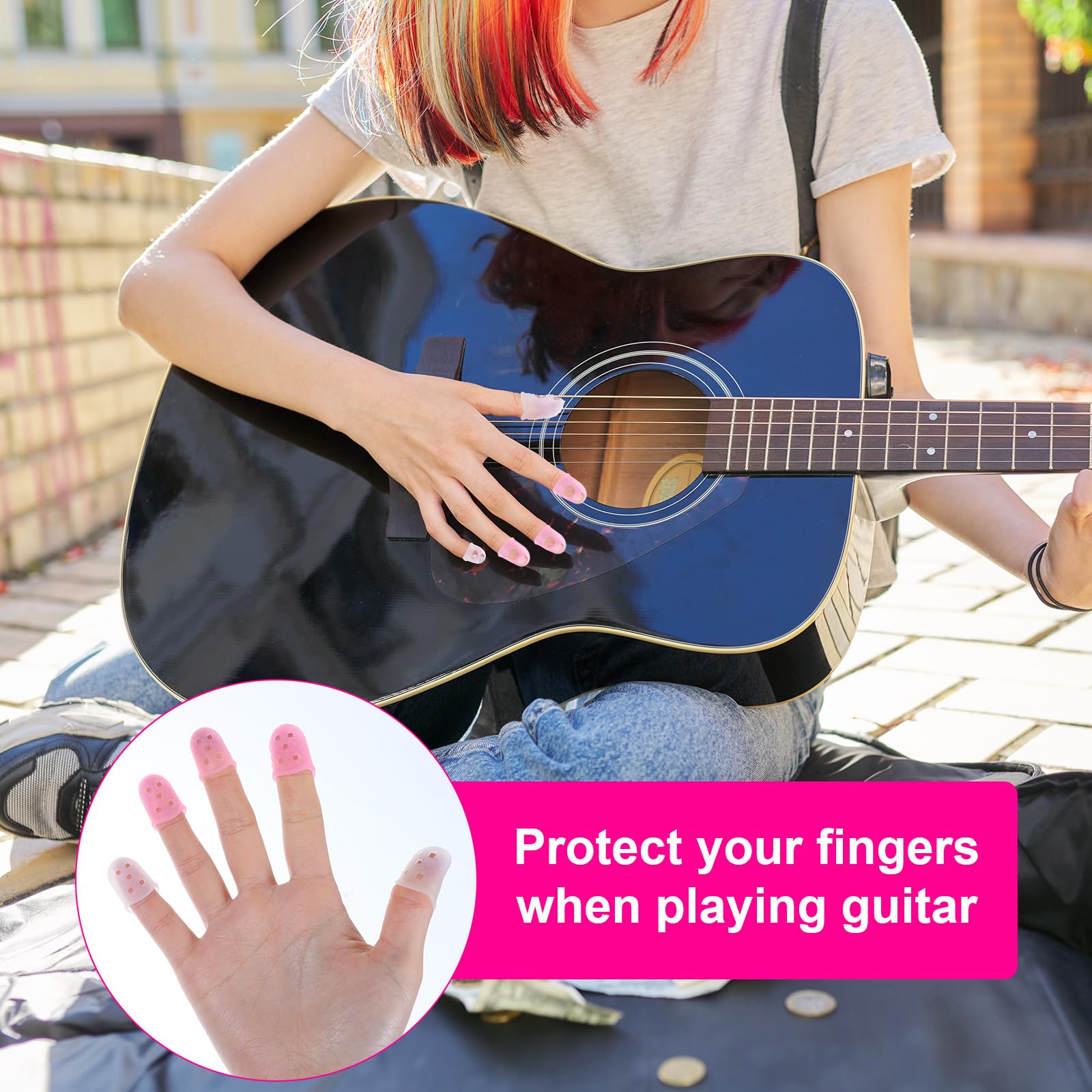 JIYIN 20 Pcs Rubber Finger Tips, Silicone Guitar Fingertip Protector Fingertip Protector Caps 5 Sizes Rubber Fingers Tips Guard