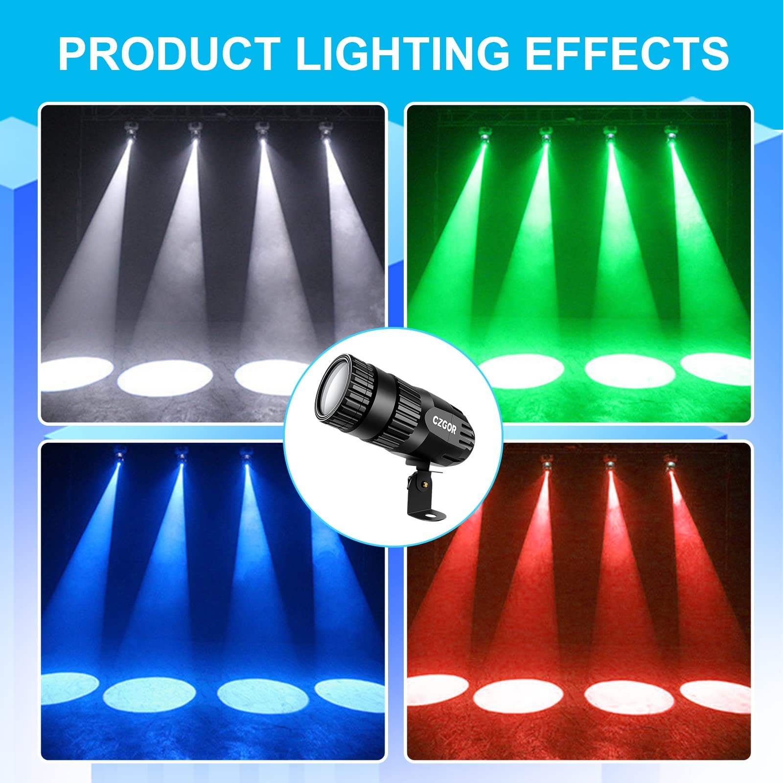 Pinspot Light, Czgor Light for Disco Ball 15W RGBW 4 in 1 Mirror Ball Light with Remote Control Super Bright LED Pin Light Disco