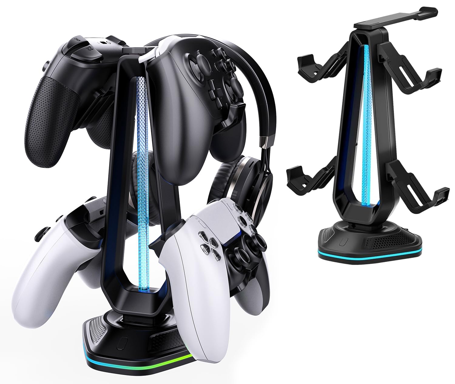 Oritikur RGB Headset Stand with 9 Light Modes and 2 USB Charging Ports - Controller Holder for Desk - Headphone Stand & Detachab