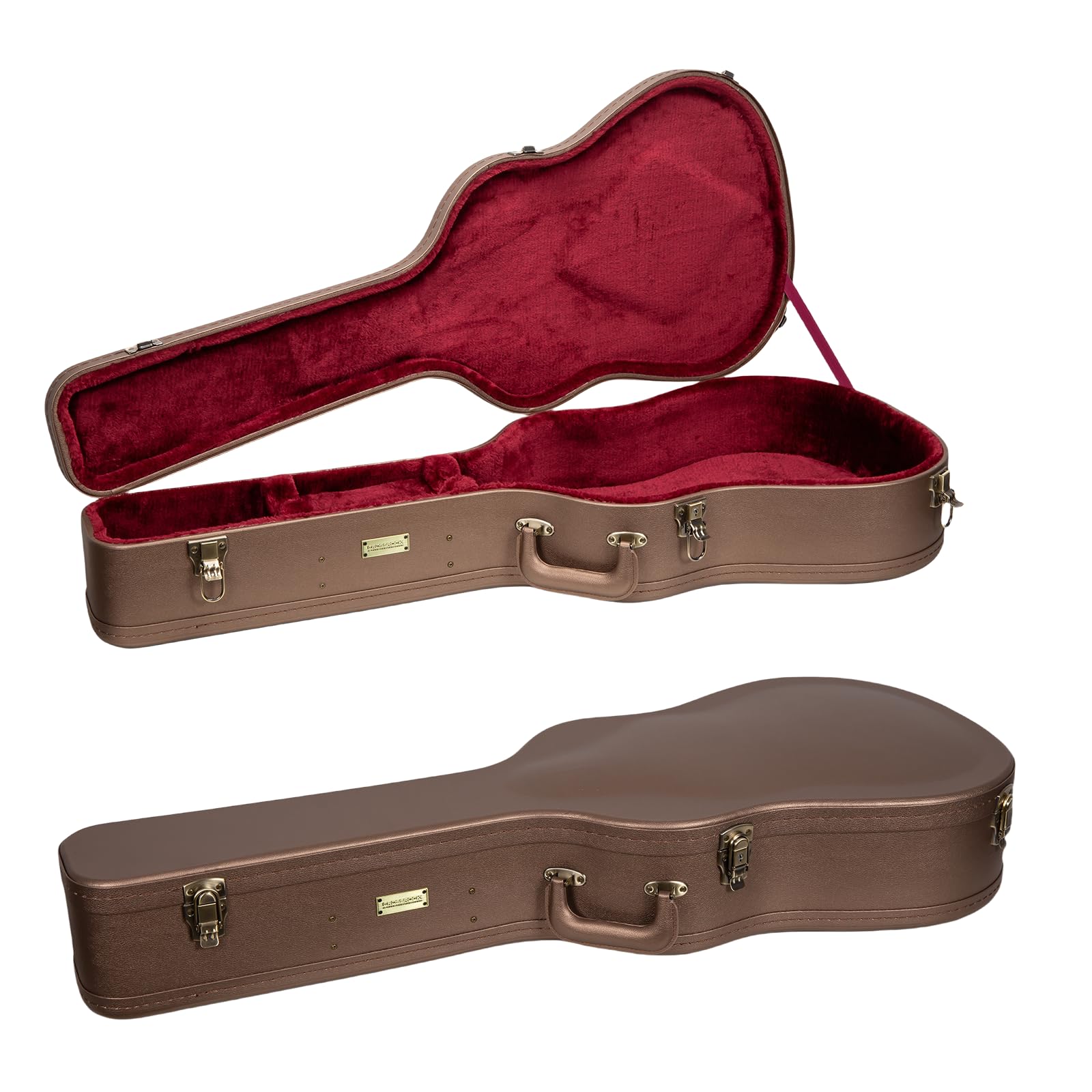 Crossrock Wooden Dreadnought Guitar Case for Martin D-28 / Taylor Grand Auditorium | Chocolate Brown Finish, Burgundy Velvet Int