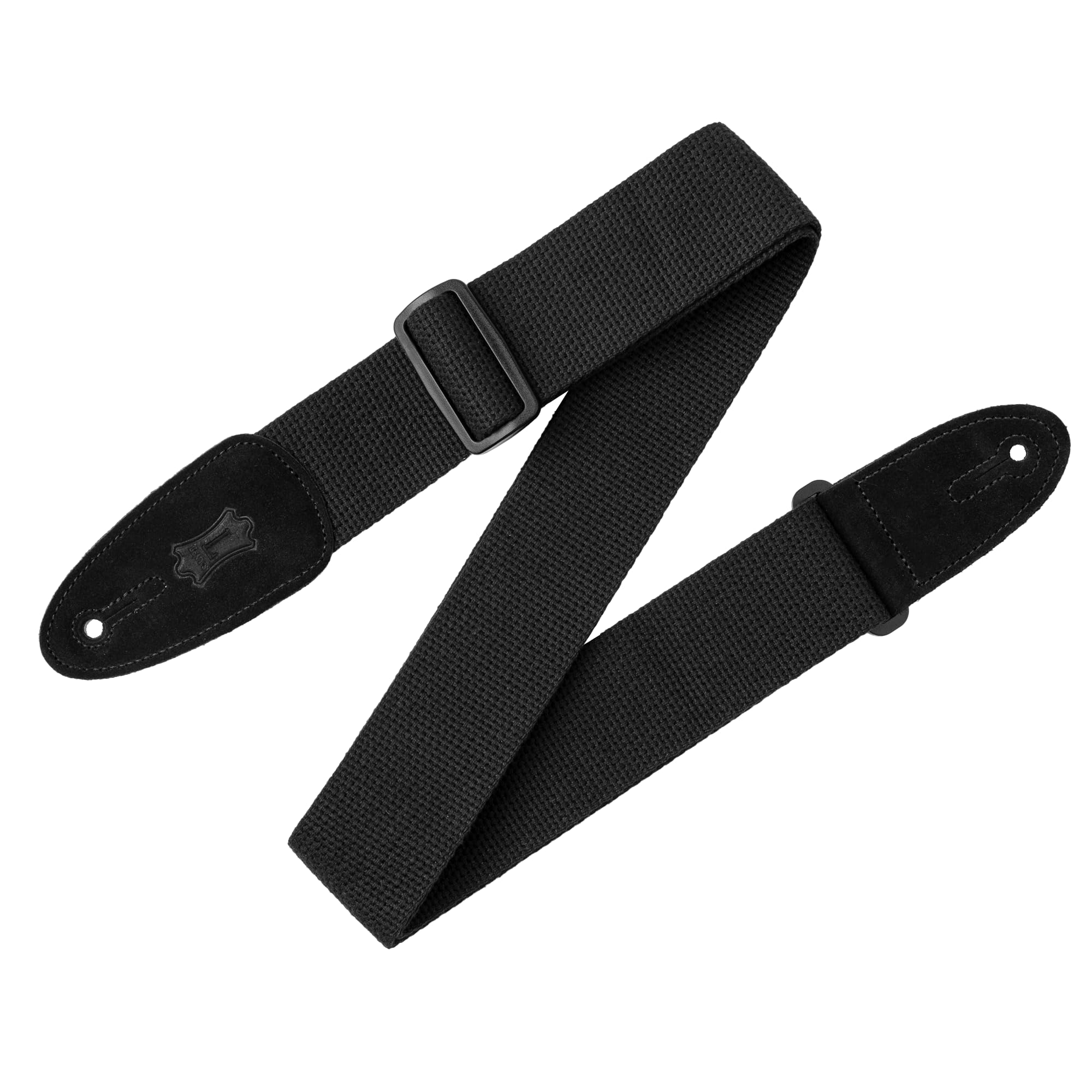 Levy's Leathers 2 Cotton Guitar Strap with Suede Ends and Tri-Glide Adjustment, up to 58, Black (MC8-BLK)