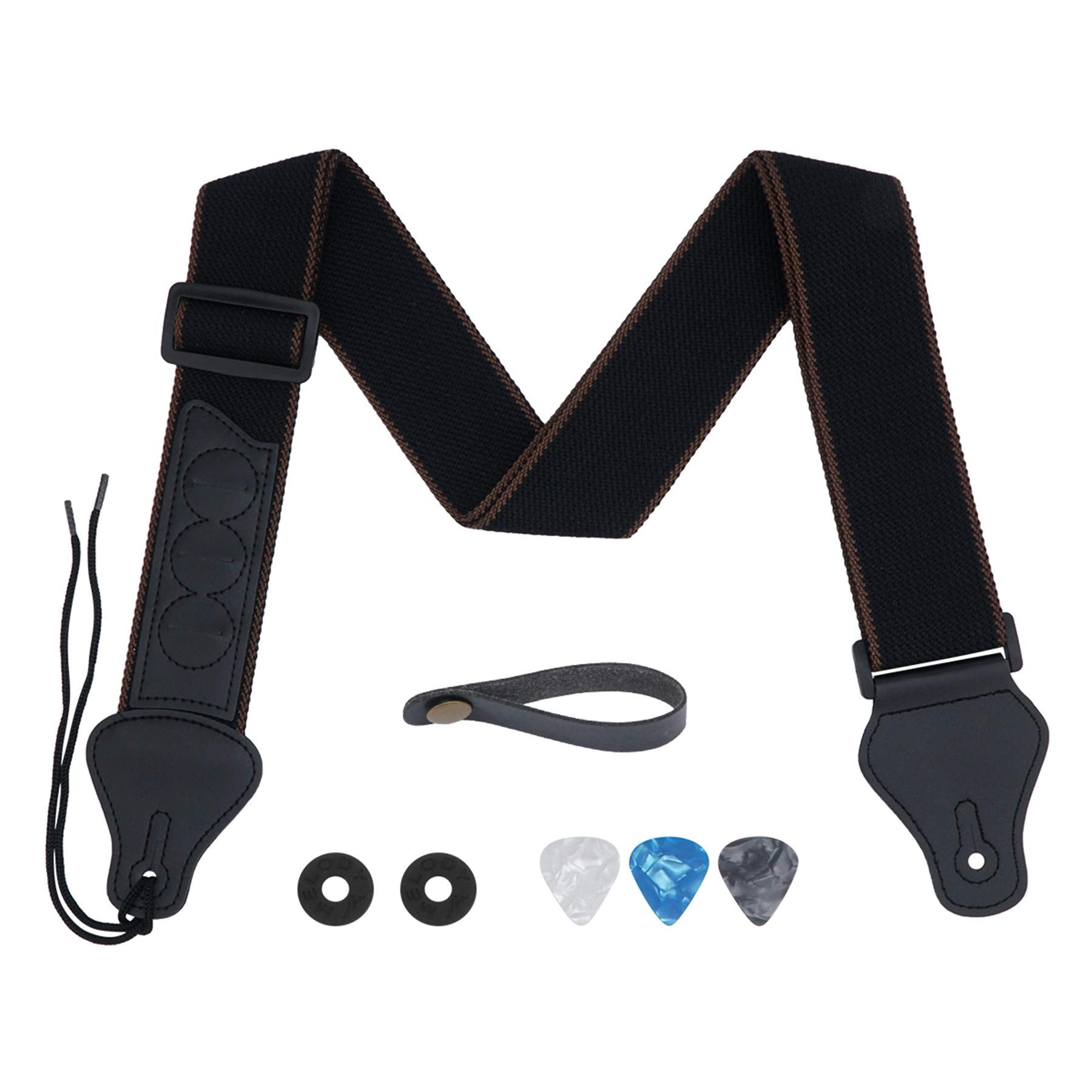 tifanso Guitar Strap, Soft Cotton Straps With 3 Pick Holders, Button Headstock Adaptor, 1 Pair Locks and 3 Picks Set For Electri