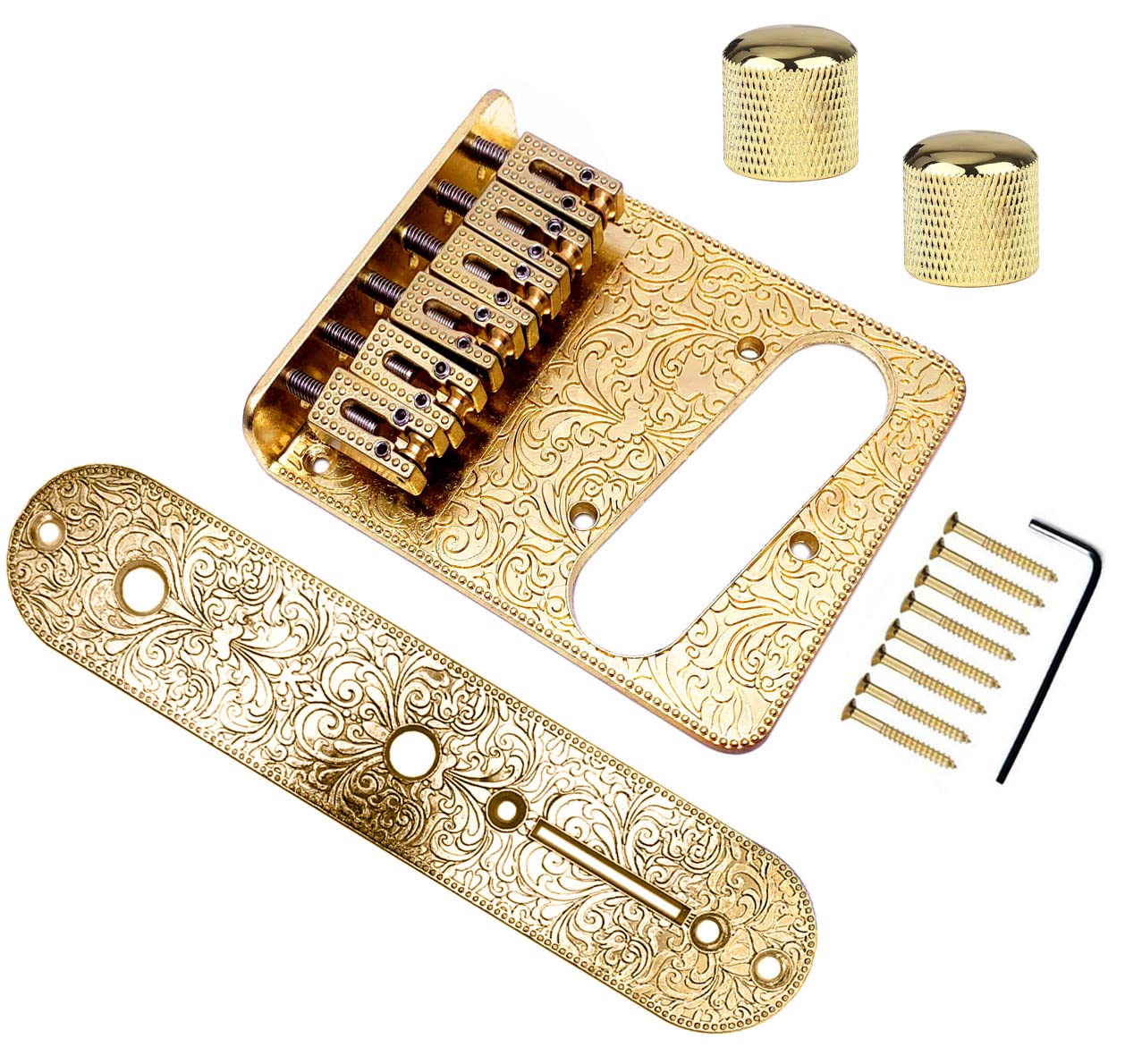 Jiayouy Roller Saddle Bridge Plate With 3 Way Switch Control Plate 2 Knurled Dome Knobs For 6 Strings Tele Telecaster Electric G