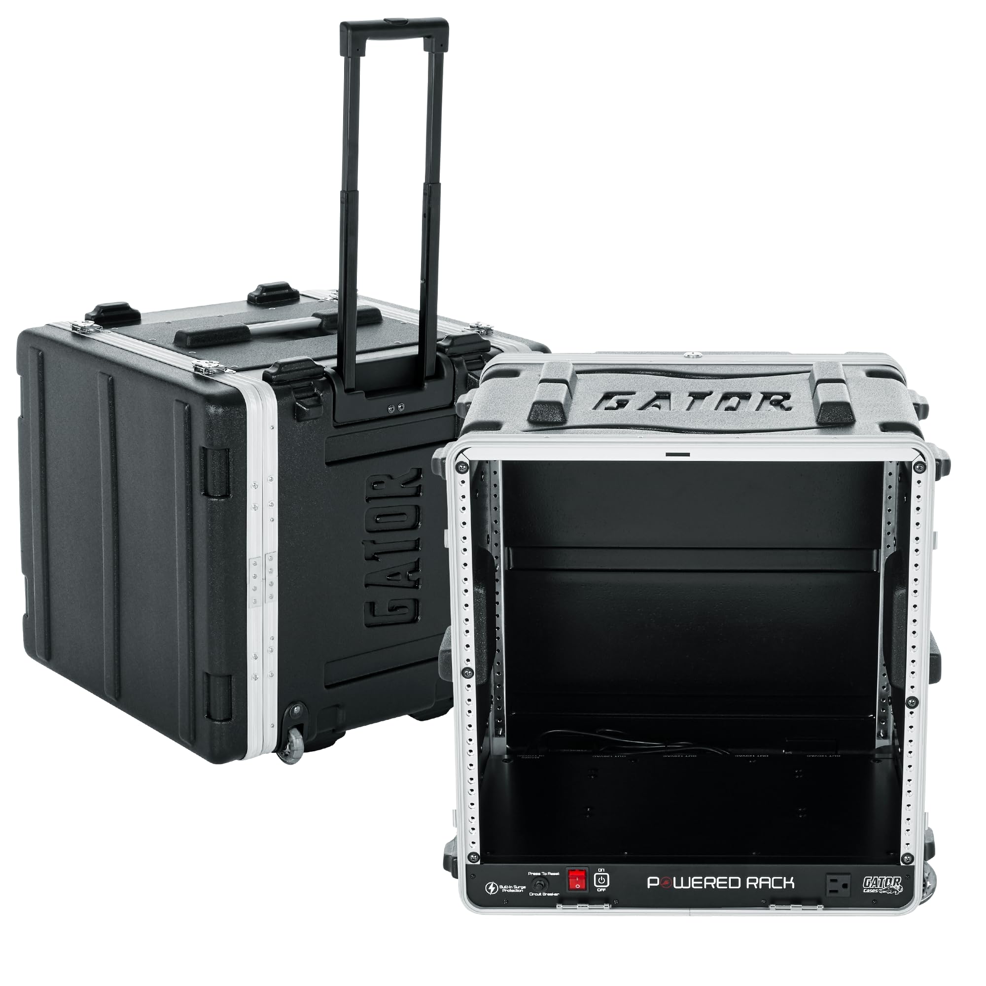 Gator Cases Lightweight Molded 10U Rack Case with Built-in Power Supply, Heavy Duty Latches, Retractable Tow Handle, and Recesse
