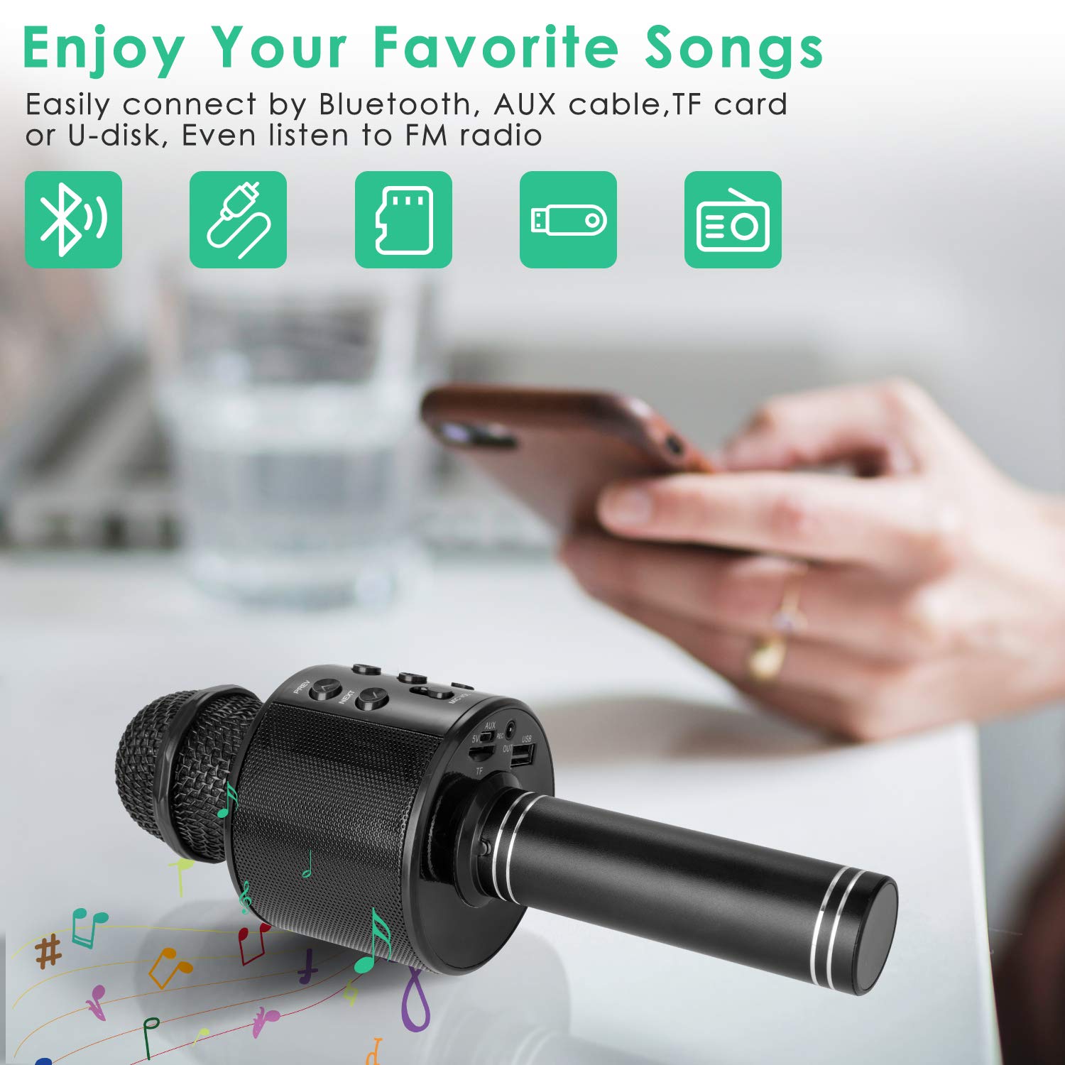 KIDWILL Wireless Bluetooth Karaoke Microphone for Kids and Adults, 5-in-1 Portable Handheld Karaoke Mic Speaker Player Recorder