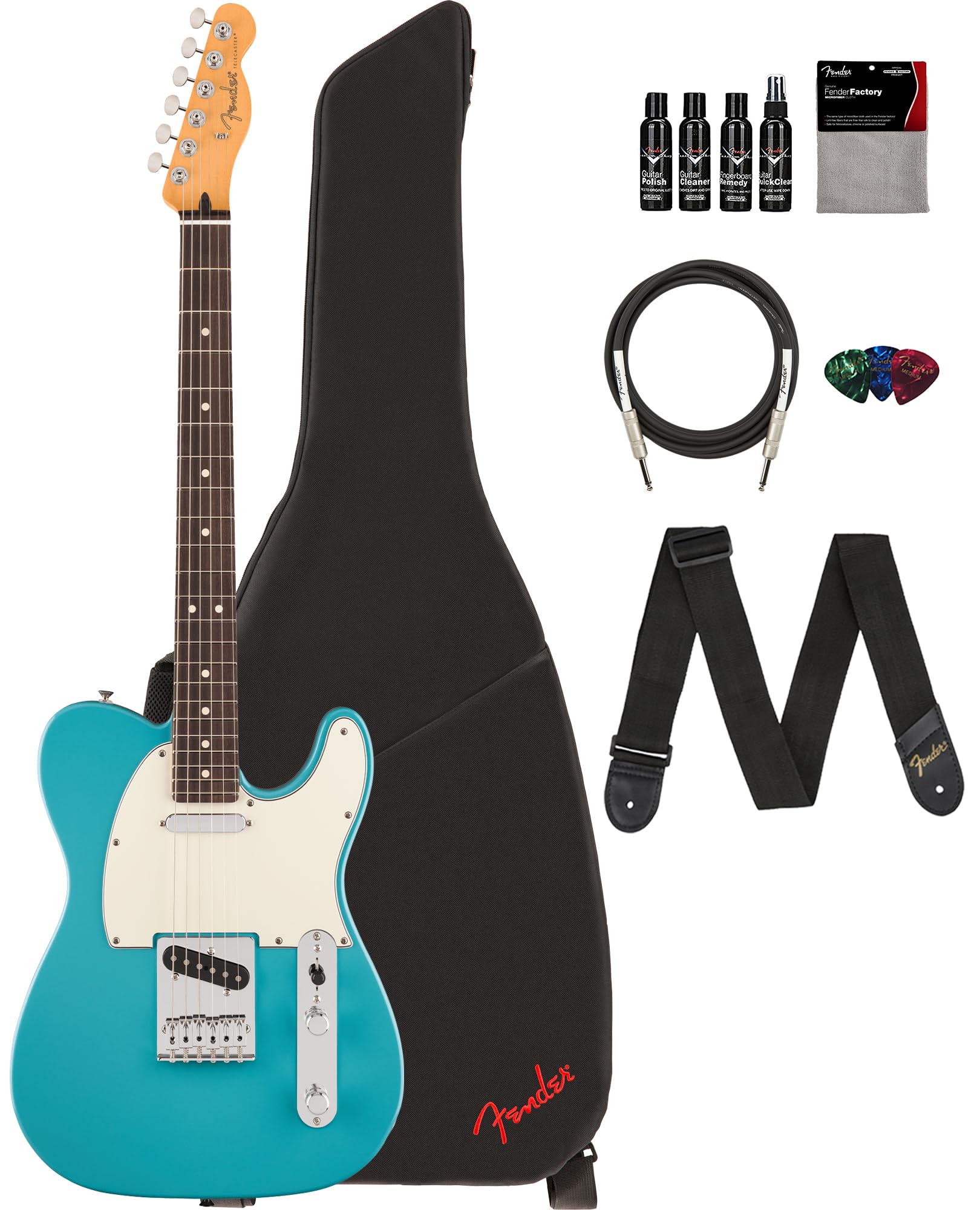 Fender Player Ii Telecaster - Aquatone Blue Bundle With Gig Bag, Strap, Cable, 3-Pack Picks And Guitar Cleaning Kit
