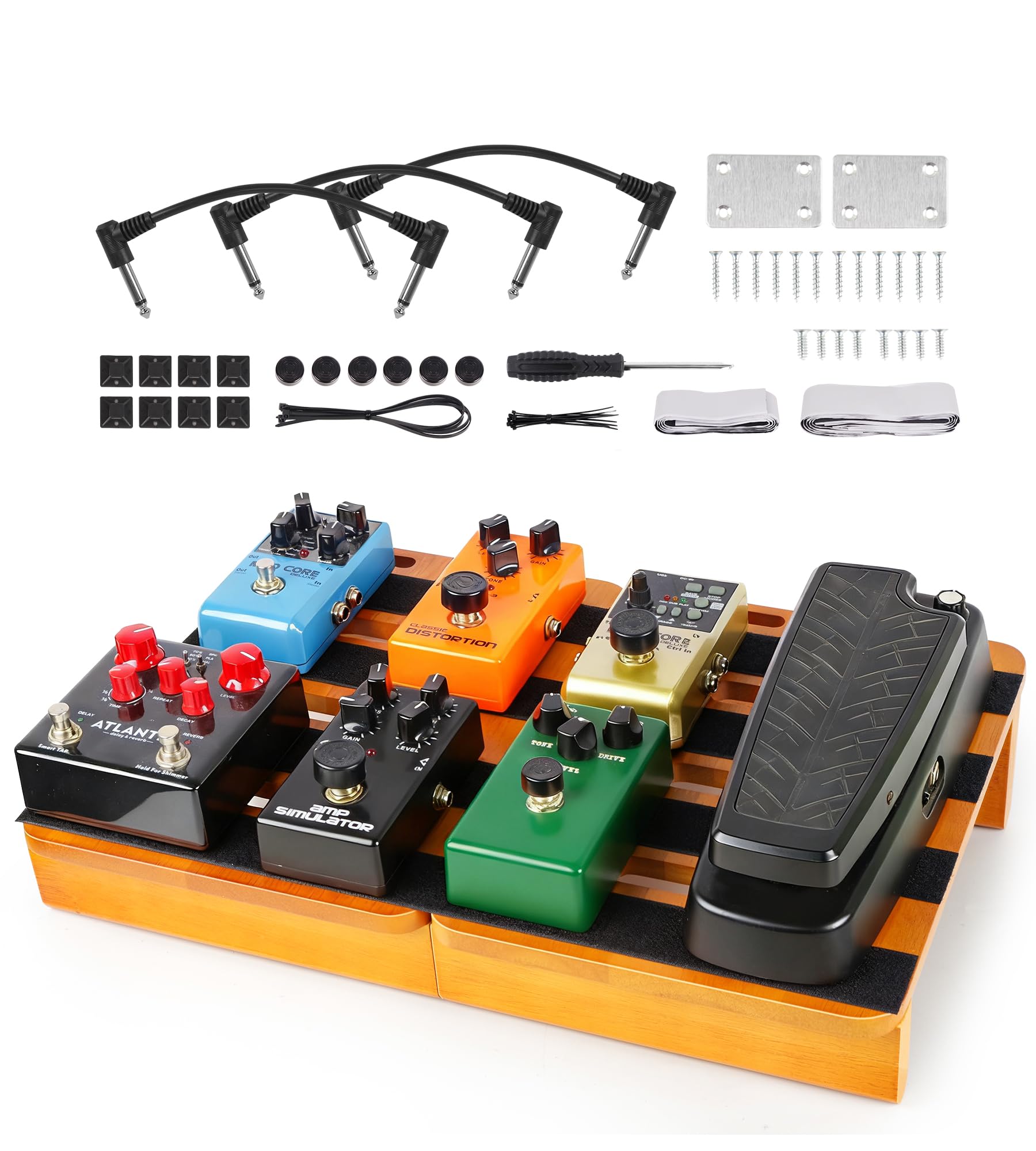 Wooden Pedal Board Guitar Effects 2-in-1 Pedalboard, 17.3 Big Capacity Pedalboard with Cable Supply Pedalboard Set Guitar Access