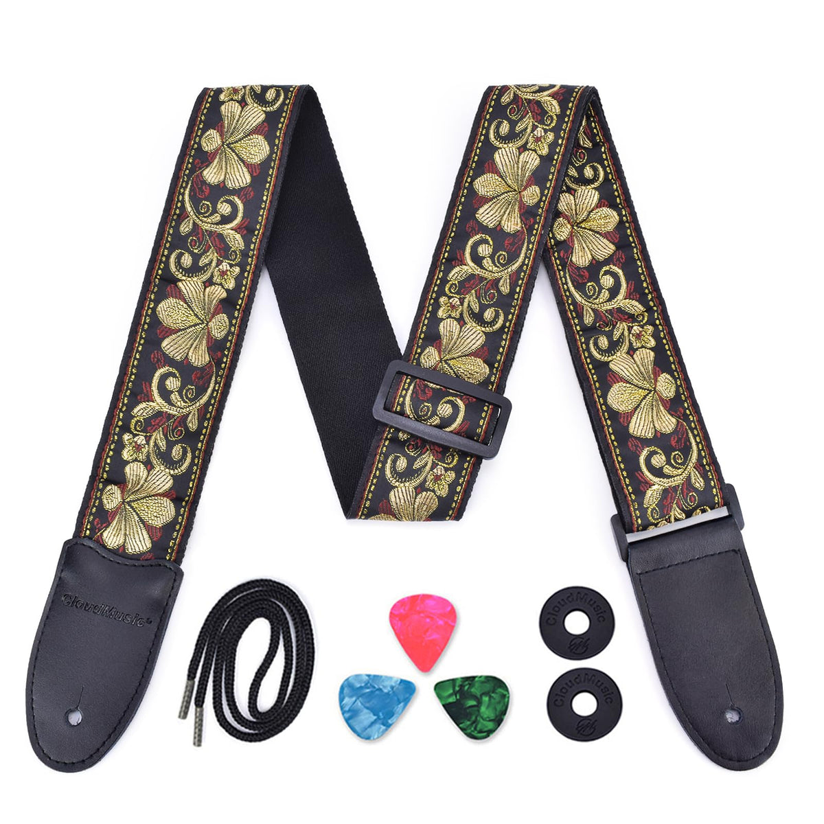 Cloudmusic Guitar Strap Jacquard Weave Strap With Leather Ends Vintage Classical Pattern Design Picks Free (Vintage Classical Pa