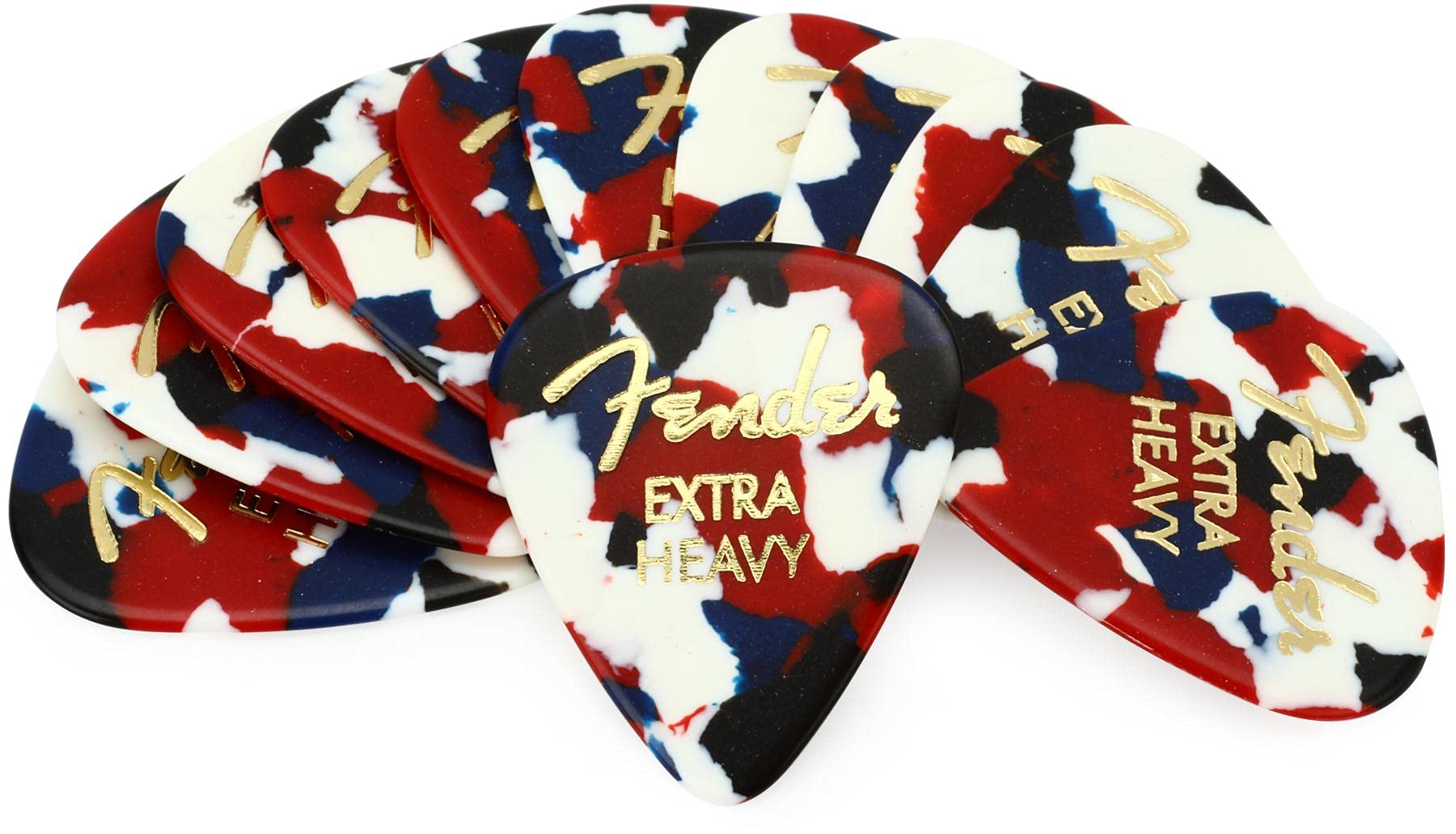 Fender Classic Celluloid Guitar Picks 351 Shape, Confetti, Extra Heavy, 12-Pack