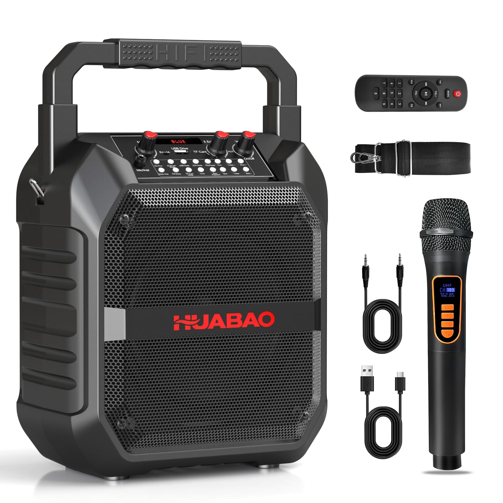 HUABAO Karaoke Machine with Wireless Microphone, Portable Bluetooth Speaker for Adults & Kids, PA System with Remote Control, TF