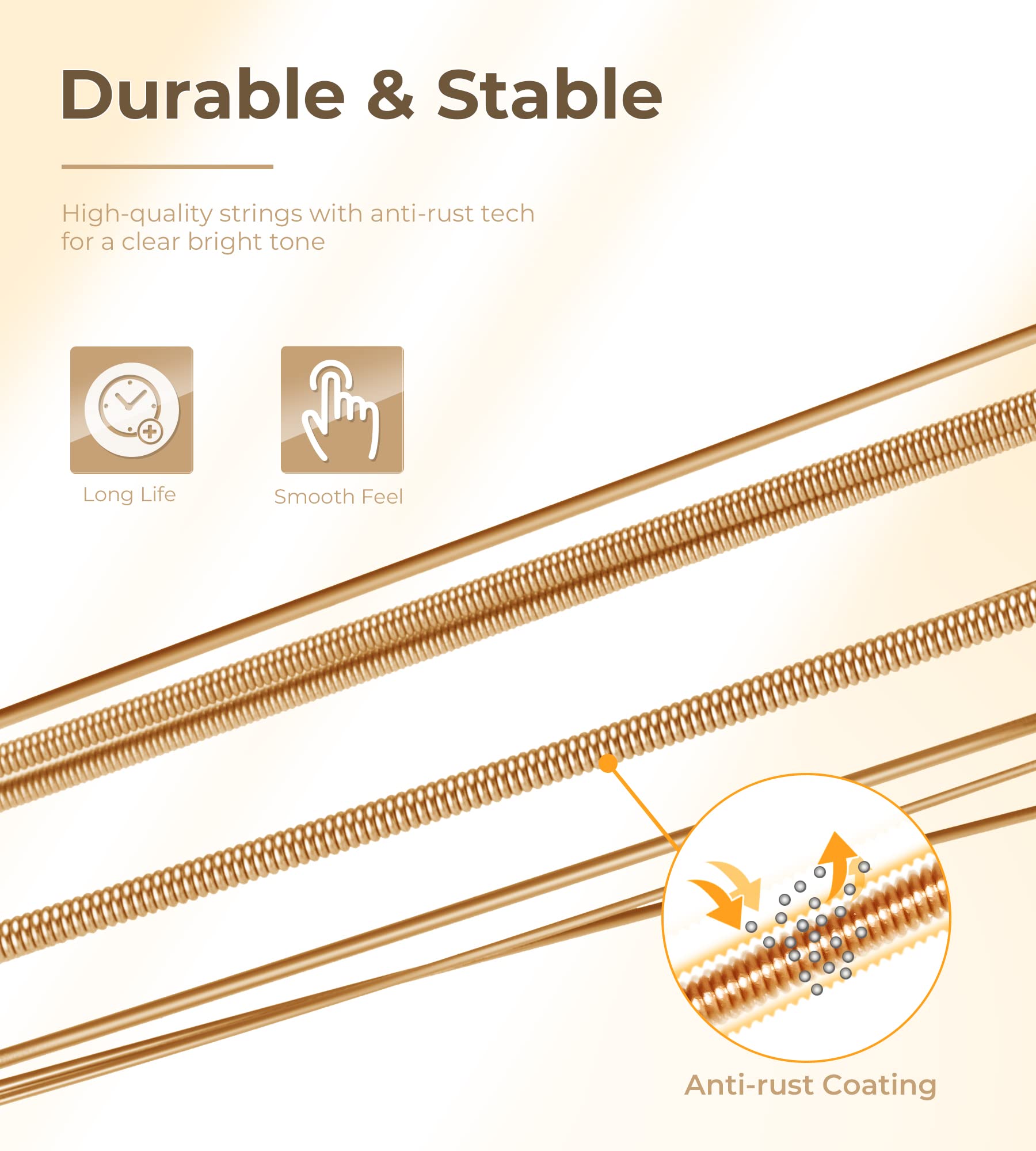 Vangoa Guitar Strings for 12 String Acoustic Guitar, 85/15 Bronze, Vacuum-sealed Packaging Durable Acoustic 12 String Set, Ball