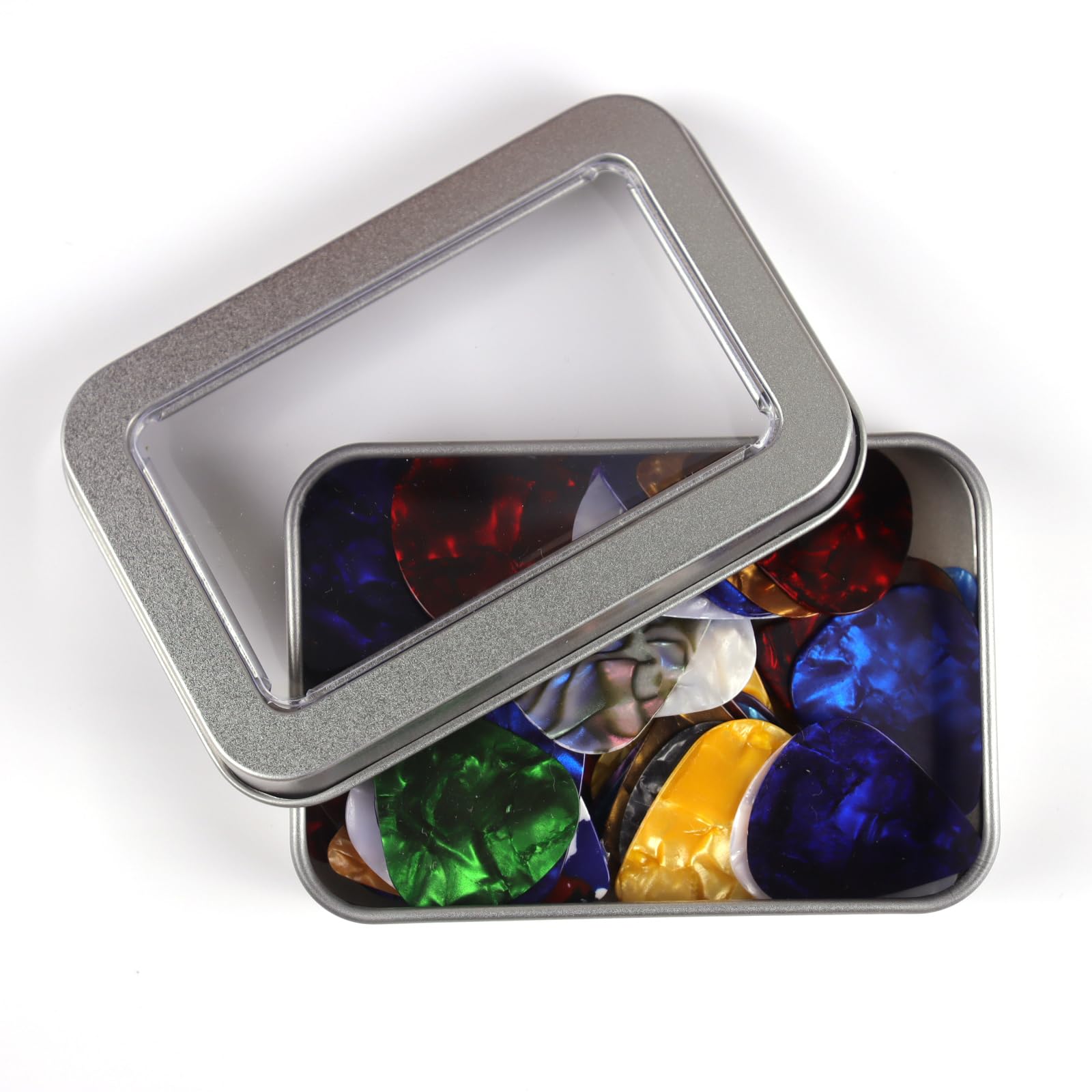 Fishknow Guitar Picks,60 Pcs Medium Celluloid Guitar Picks for Acoustic Guitar Bass and Ukulele Include a Tin Case for Storage