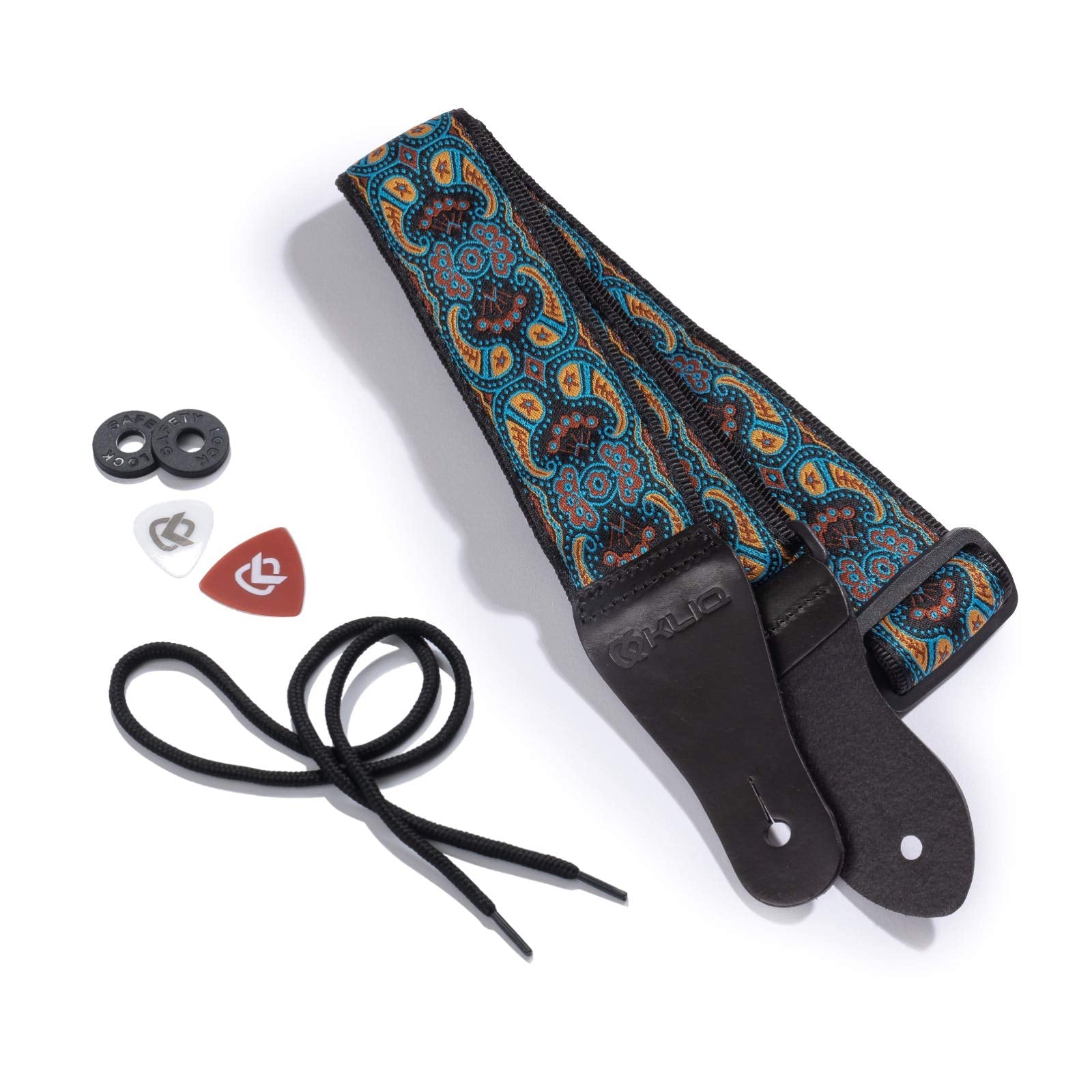 Kliq Vintage Woven Guitar Strap For Acoustic And Electric Guitars + 2 Free Rubber Strap Locks, 2 Free Guitar Picks And 1 Free La