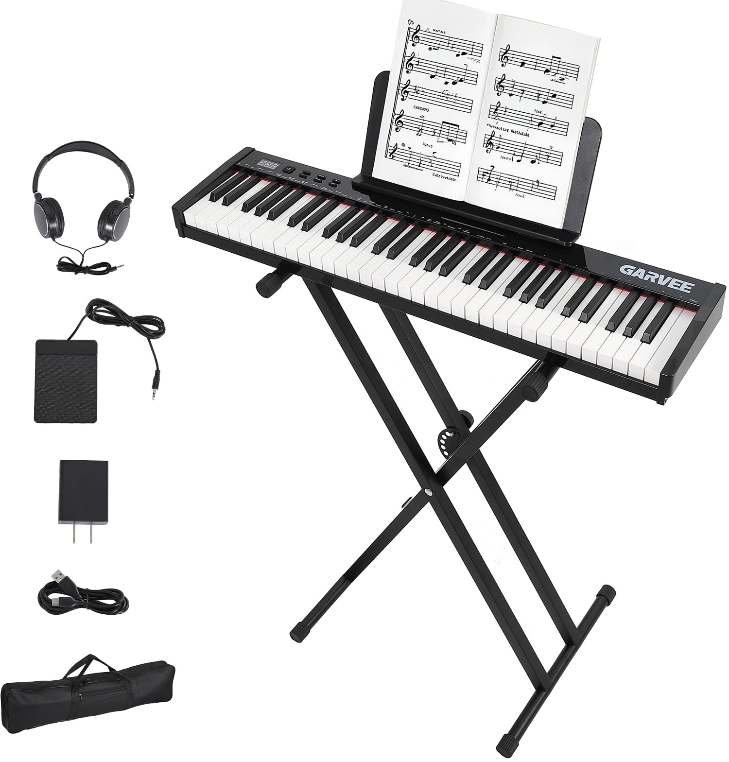 61 Key Keyboard Piano,Electric Piano Keyboard Kit with 128 Demos,128 Rhythms - Includes Piano Stand,Bag,Microphone,Pedal,Charge,