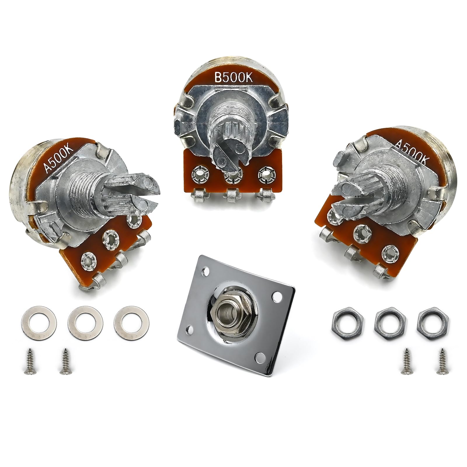 2 Tones 1 Volume 500K Potentiometer With 1 Output Jack Square Plate Split Shaft 2T1V Pots Replacement For Lp St Sq Tele Electric