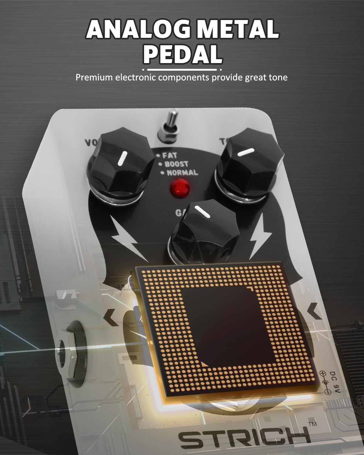 STRICH GREY TUBE Distortion Guitar Pedal, Distortion 3 Modes Fat, Boost, Normal Classic Crunch 80s Metal/Nu Metal, True Bypass f