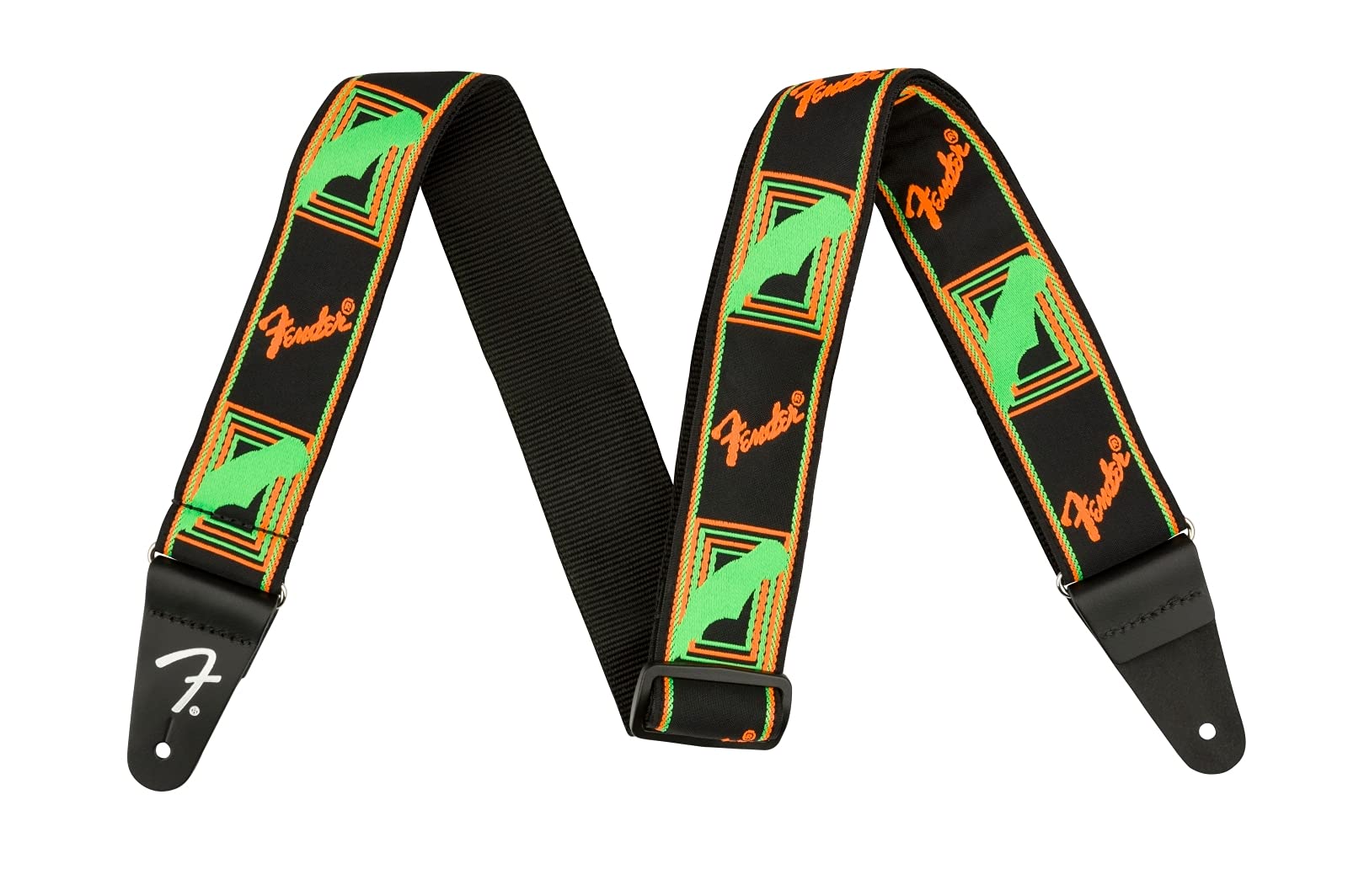 Fender Neon Monogrammed Guitar Strap, 2In, Green/Orange