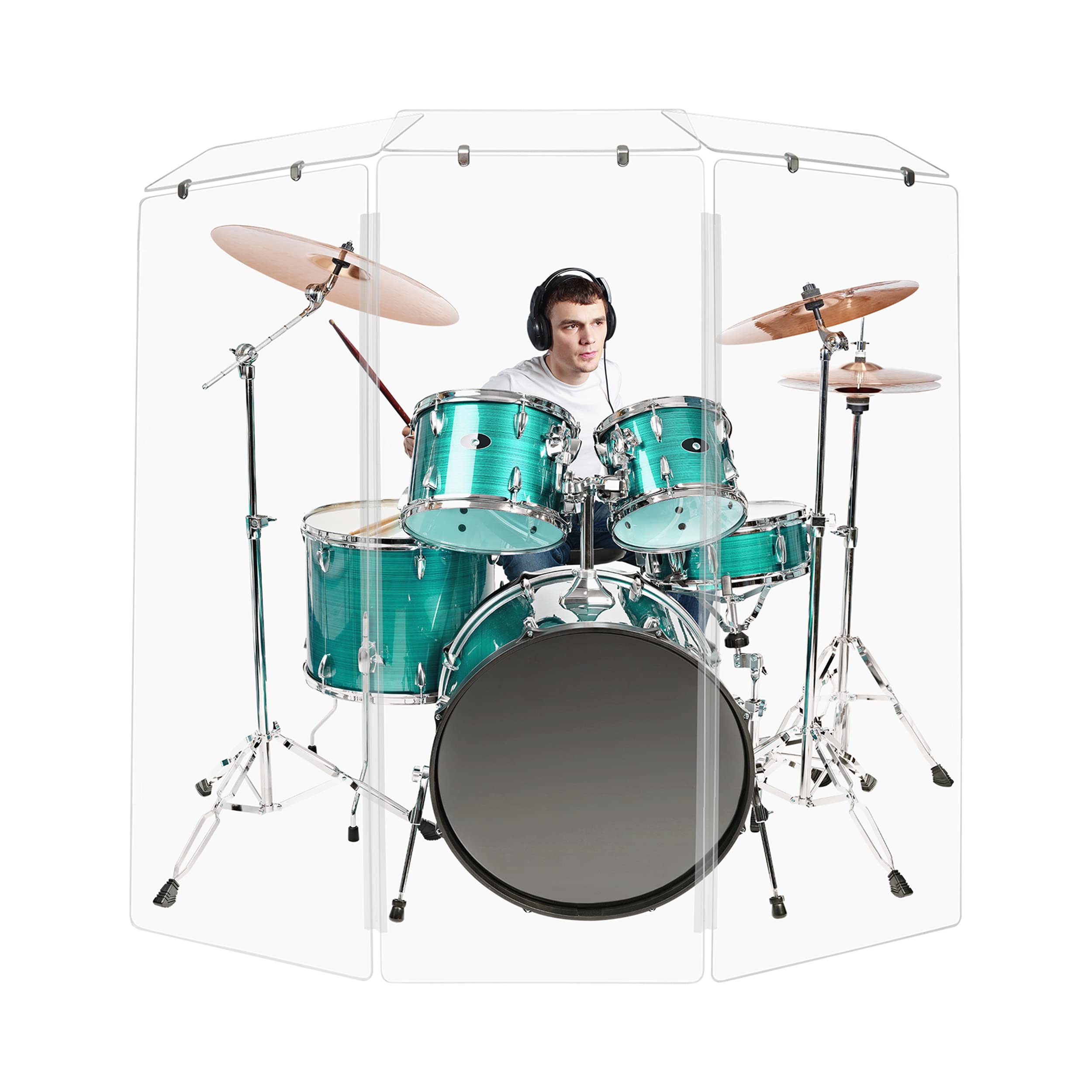Pennzoni Drum Shield 5Ft W/Deflectors & Plastic Hinges, Comes W/ 3 Drum Panels, Plastic Hinges & Deflector Connectors, Premium C