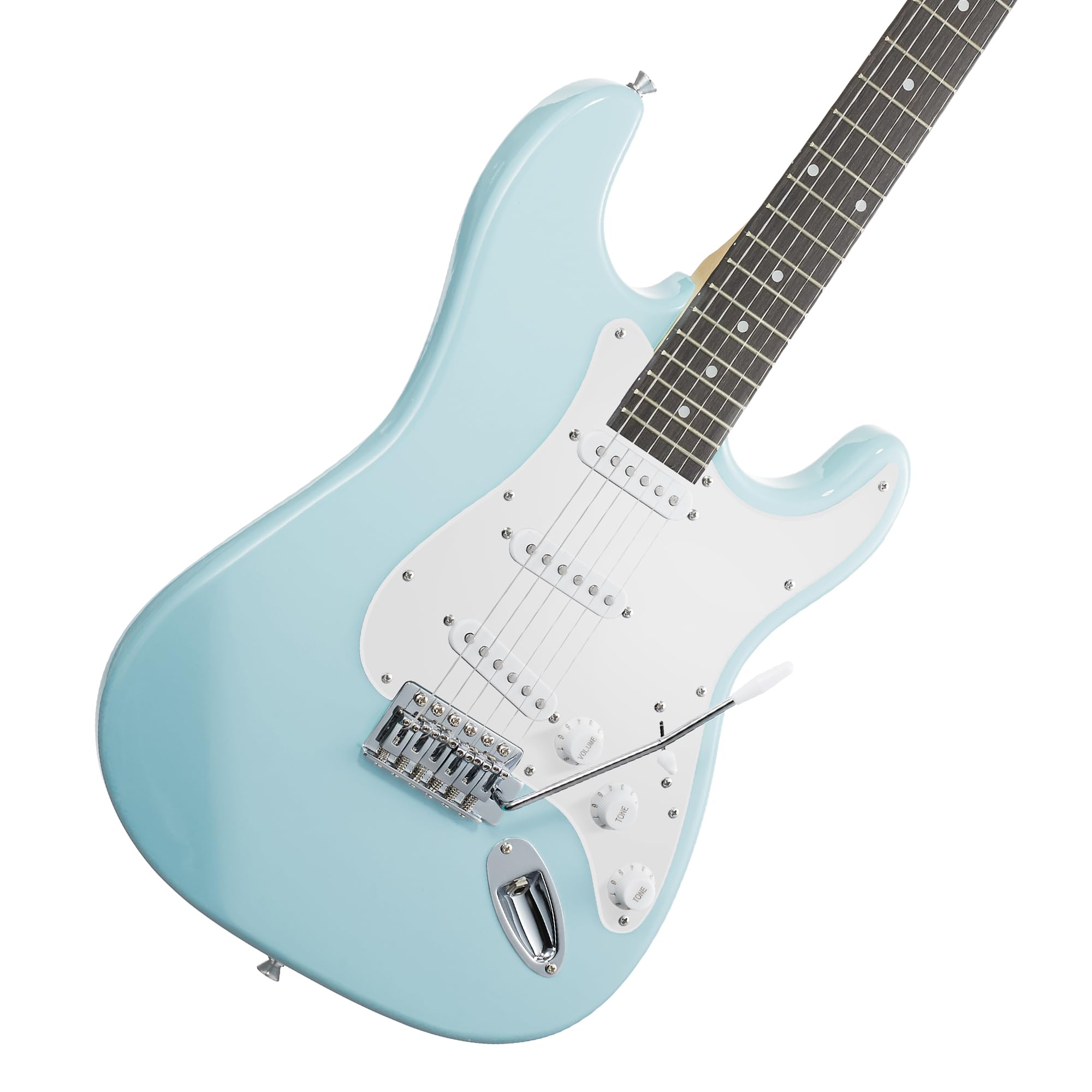 Ashthorpe 39-Inch Electric Guitar (Light Blue-Silver), Full-Size Guitar Kit with Padded Gig Bag, Tremolo Bar, Strap, Strings, Ca