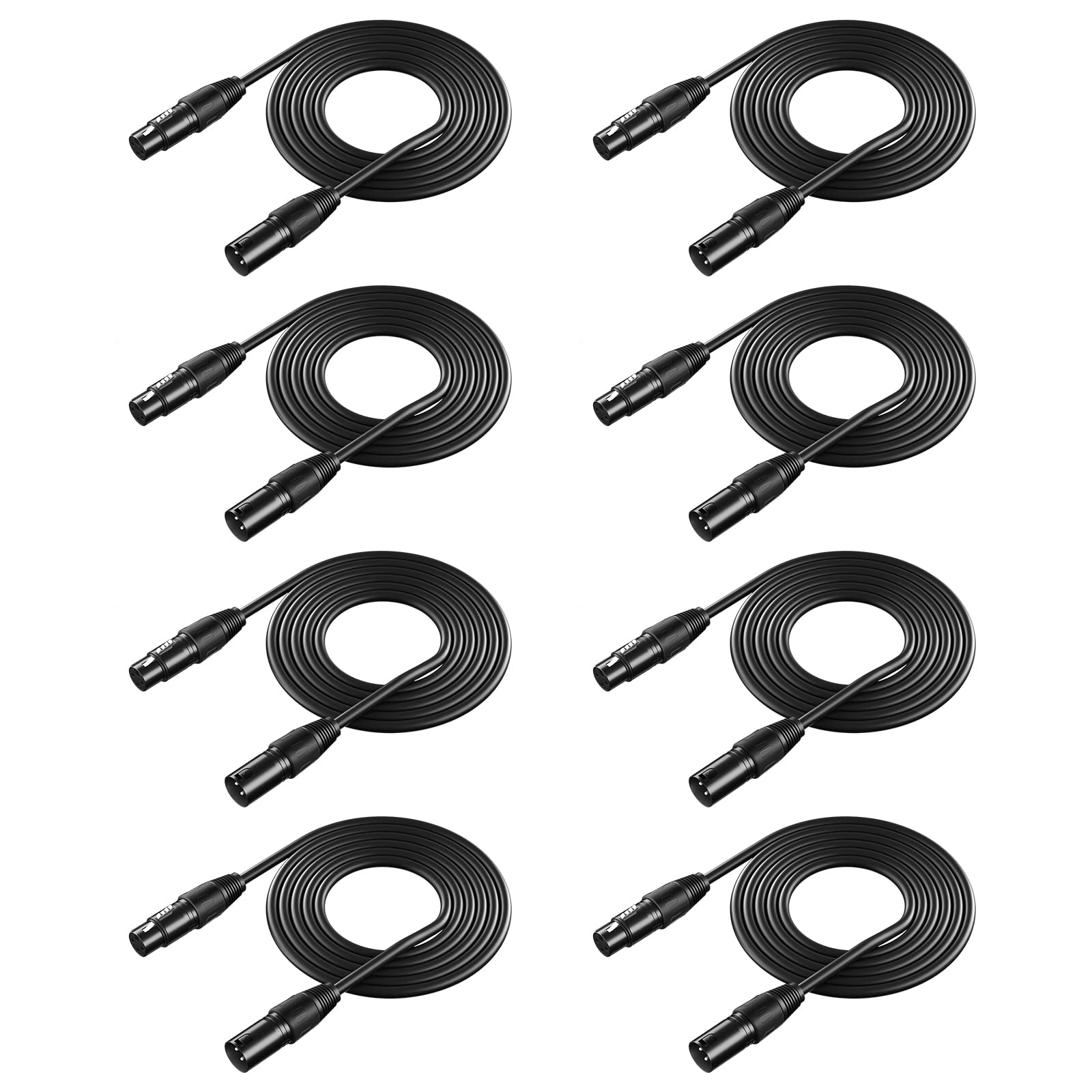 Neewer 8 Pack 6.5 feet/2 Meters Stage Light Cable Wires with 3 Pin Signal XLR Male to Female Connection for Moving Head Light Pa
