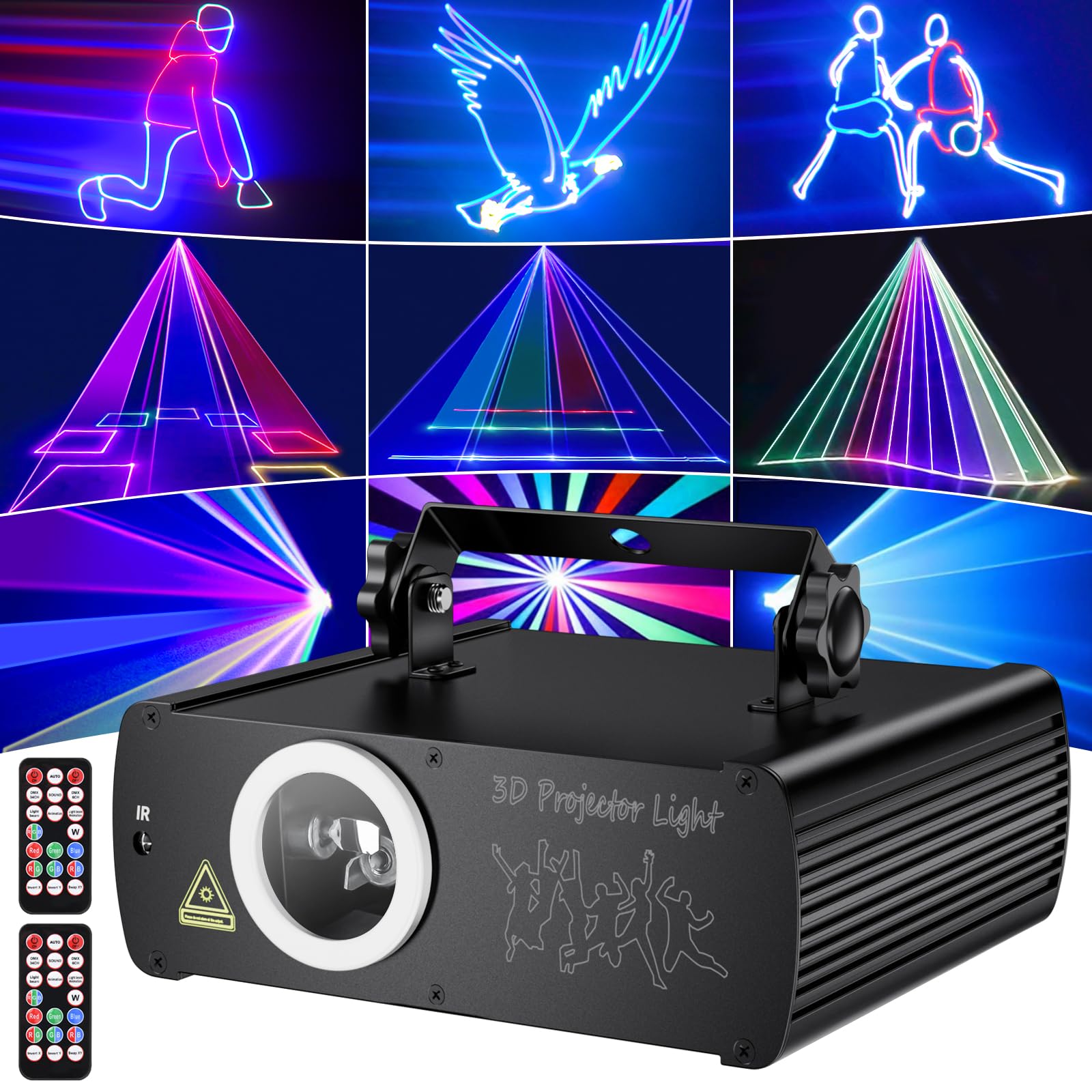 KeoBin DJ Laser Lights for Party, Professional 3D Animation RGB Laser Show Projector, DMX512 Music Sound Activated Stage Light w