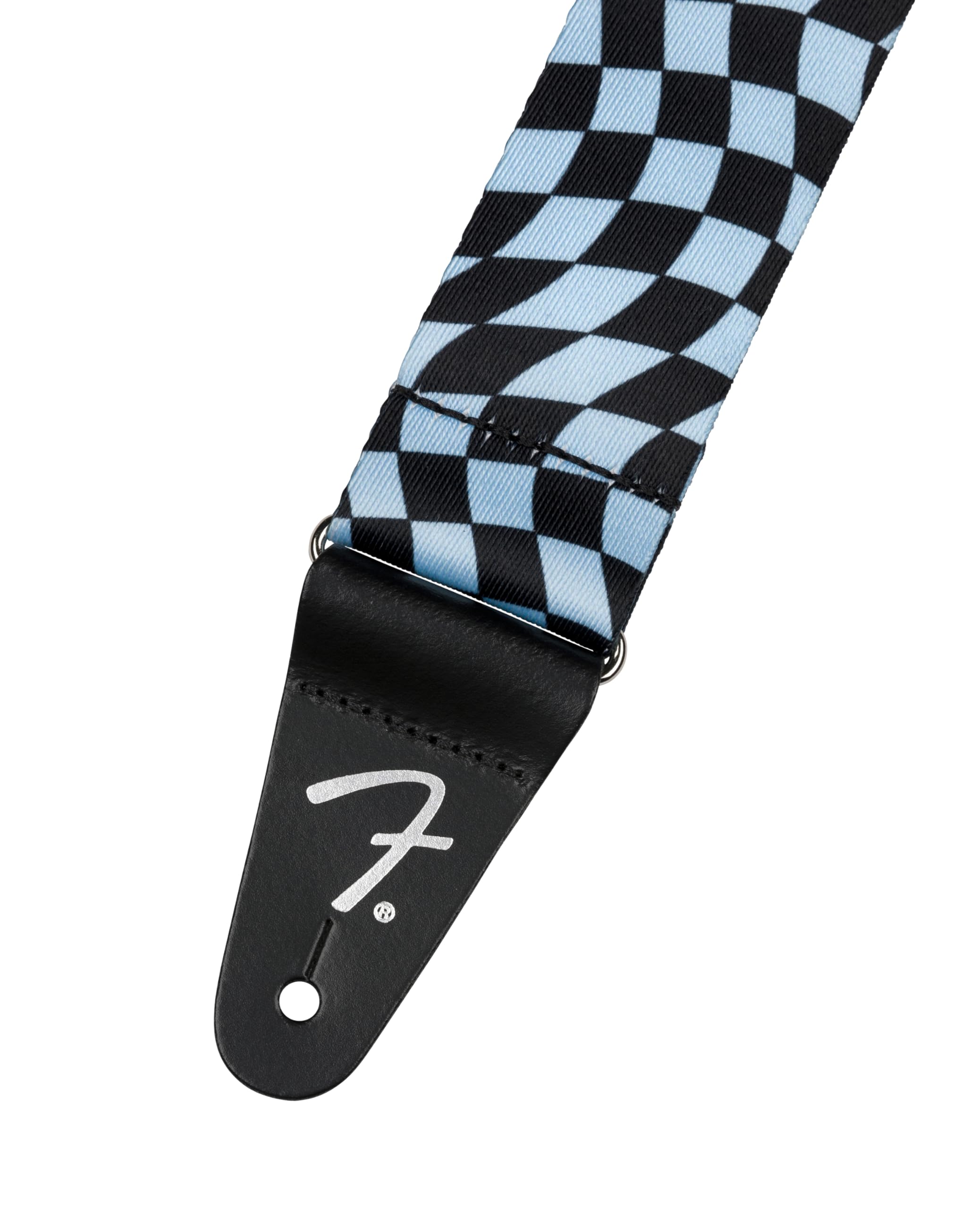 Fender Wavy Checkerboard Polyester Guitar Strap, Adjustable from 34''-59'', Leather Ends, Blue
