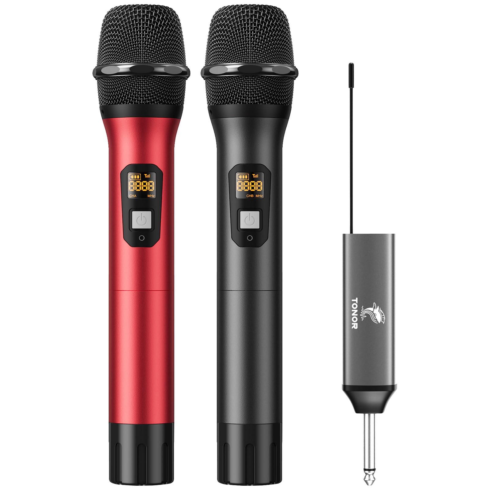 Tonor Wireless Microphone, Uhf Dual Handheld Metal Multipurpose Dynamic Singing Mic System With Rechargeable Receiver, For With