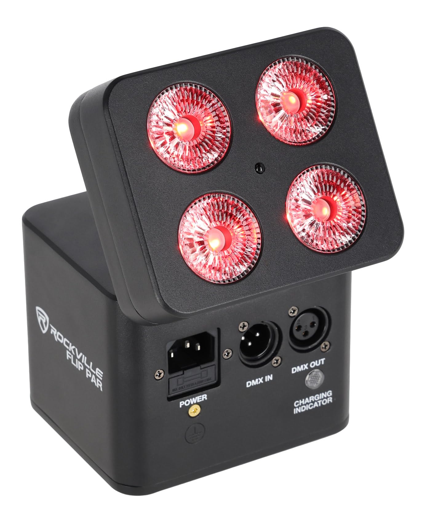 Rockville FLIP PAR Black Battery Par Can Wash Light w/Wireless DMX+4 Group WiFi App, 15 Hour Battery, Easy Angle Adjustment