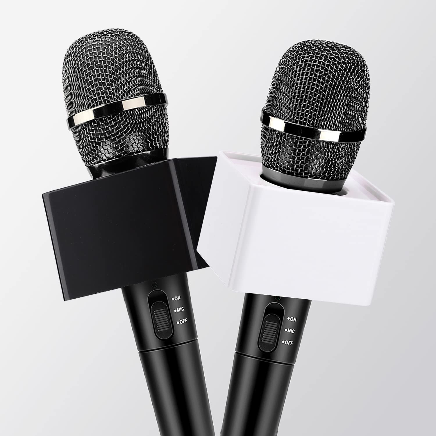 Facmogu 4PCS Black & White Microphone Flag Station, Portable Square Cube Shaped Interview Mic Flag Station with Foam, Microphone