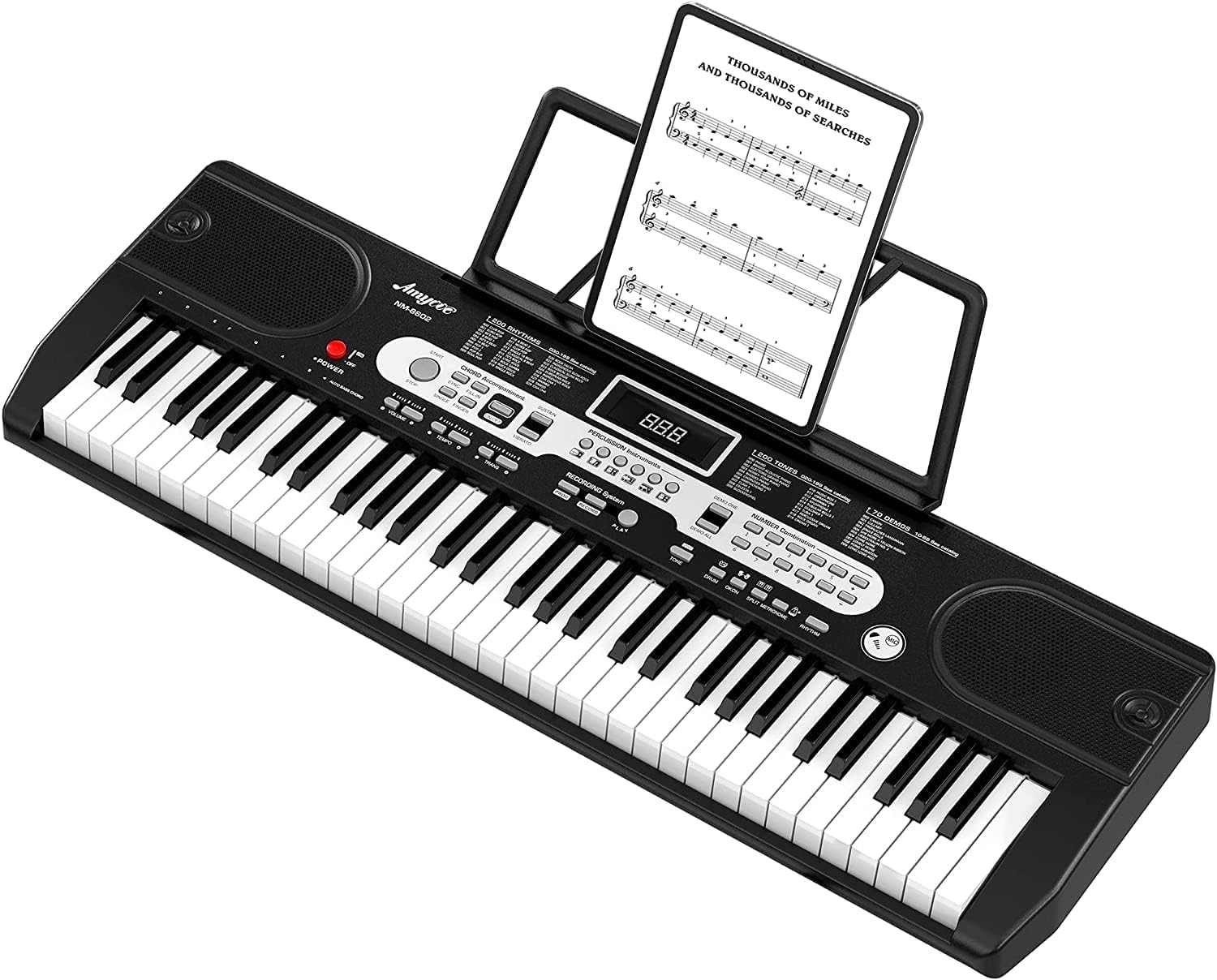 61 Key Portable Folding Electronic Keyboard Piano with Headphone,Bench,Big Bag,Stand,Holder,Pedal,recharge,Note Stickers,Black a