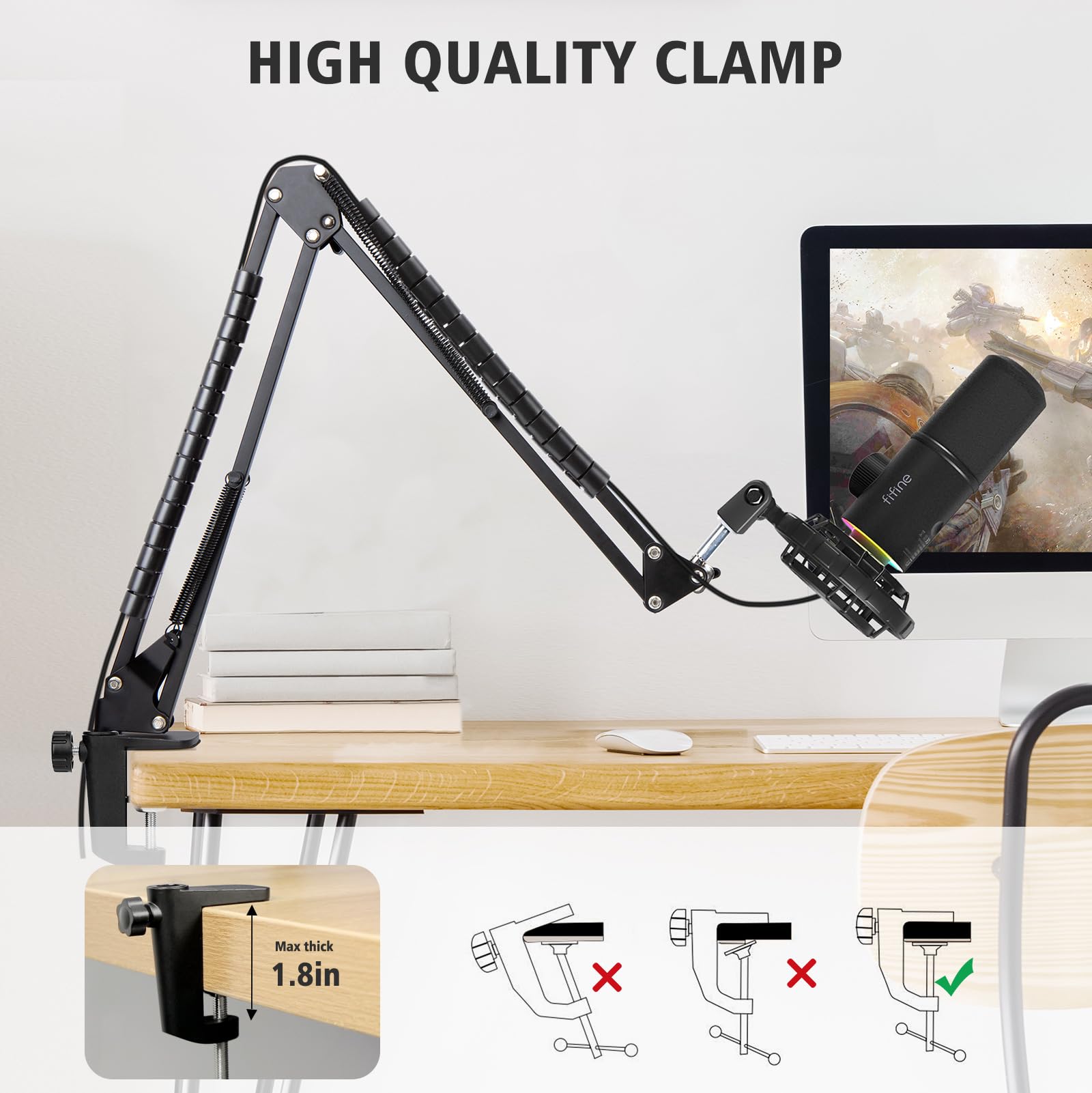 SUNMON Fifine K658 Boom Arm, Mic Stand Boom Arm Compatible with Fifine K658, Fifine Mic Boom Arm with 3/8'' to 5/8'' Screw Adapt
