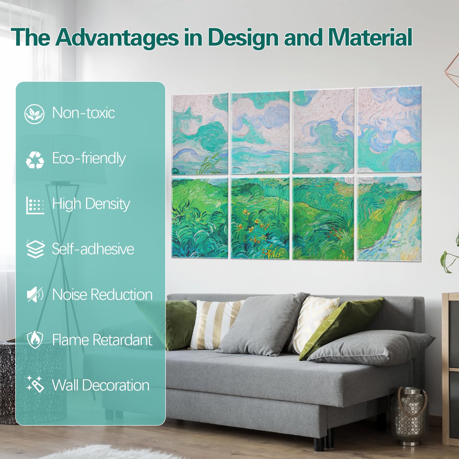 Tutmyrea 8 Pack Art Acoustic Panels, 48''X32'' Self-Adhesive Soundproof Wall Panels, Decorative Sound Absorbing Panels, Acoustic