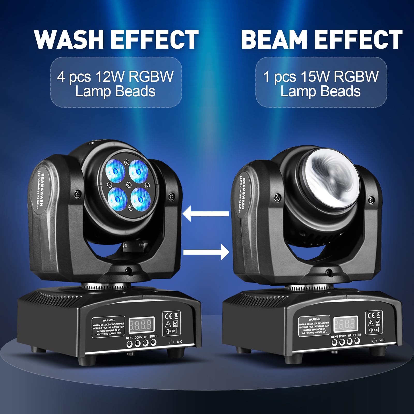 100W LED Moving Head DJ Lights 2-Sides Moving Head Wash & Beam Effect Stage Light RGBW 4-in-1 DMX Sound Active DJ Lights for Par