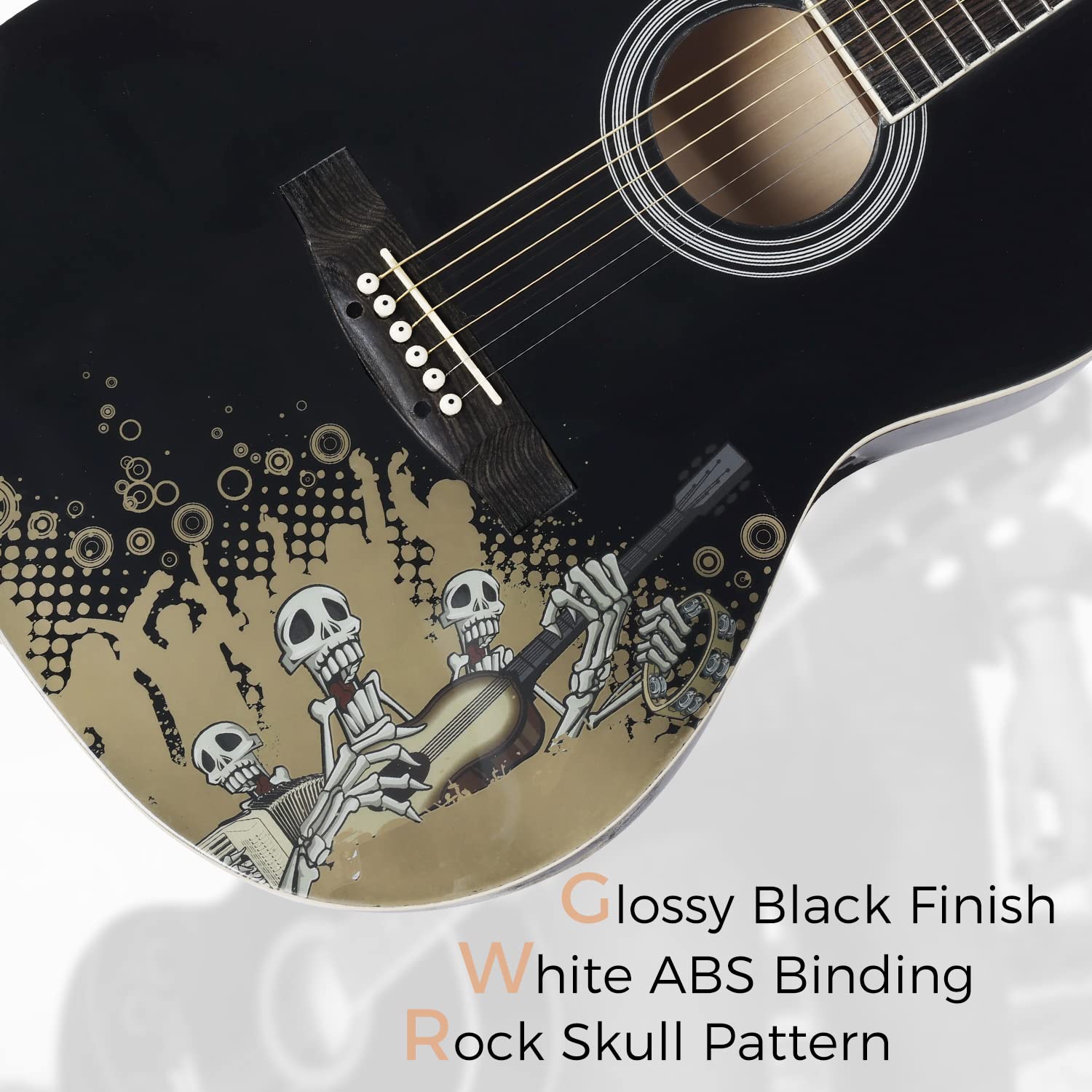 WINZZ AF227A 39 Inches Concert Acoustic Acustica Guitar with Full Kit, Rock Skull