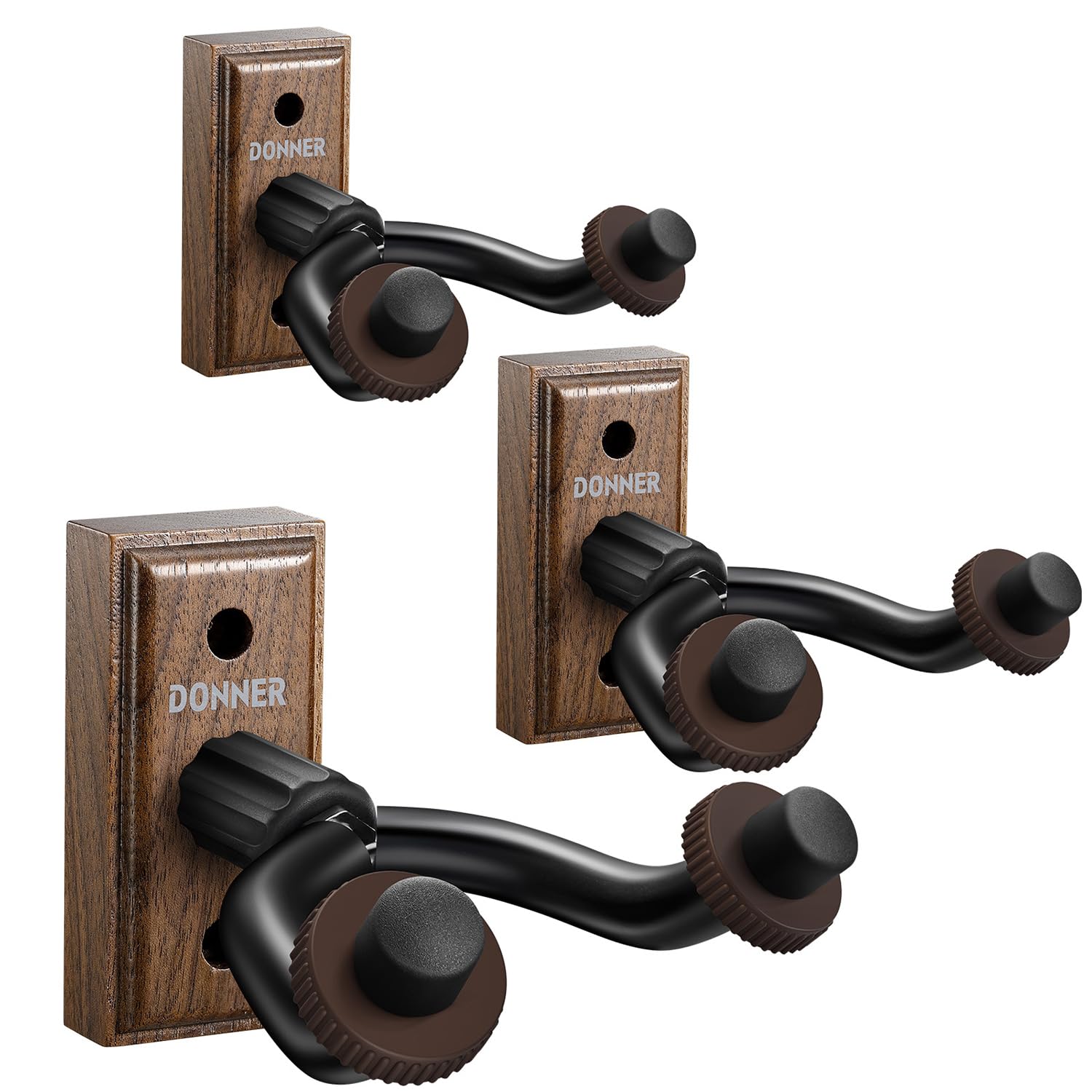 Donner Guitar Wall Mount, 3 Pack Guitar Wall Hanger, Black Walnut Guitar Hanger Wall Hook Holder Stand For Acoustic Electric Bas