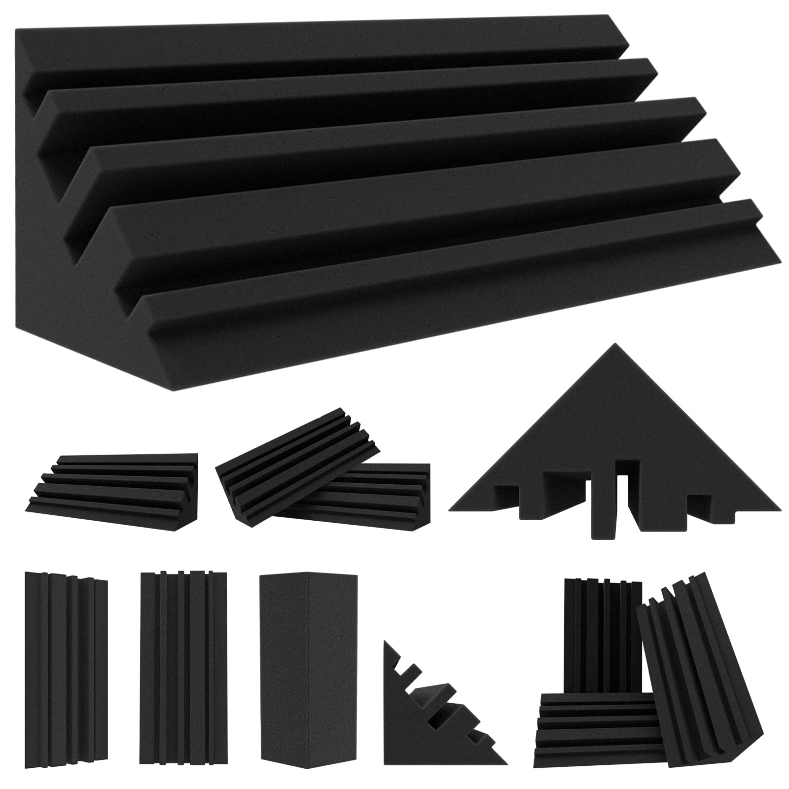 Troystudio Bass Traps - 12 Pcs 4 X 4 X 12 Inches Dense Thick Studio Bass Foam Corner, Acoustic Treatment Panel Absorbing Echo Re