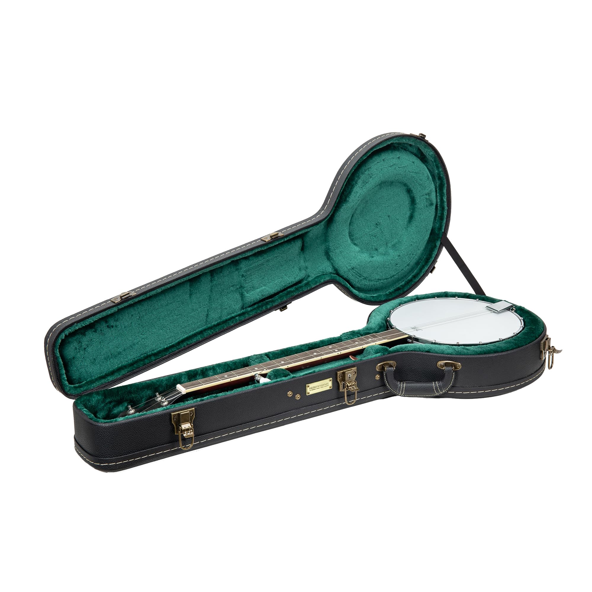Crossrock Wooden Case fits 11 Openback styles of Banjos -Vintage Hardware, Sponge Lining, Metal Feet, Storage Space-Black (CRW52