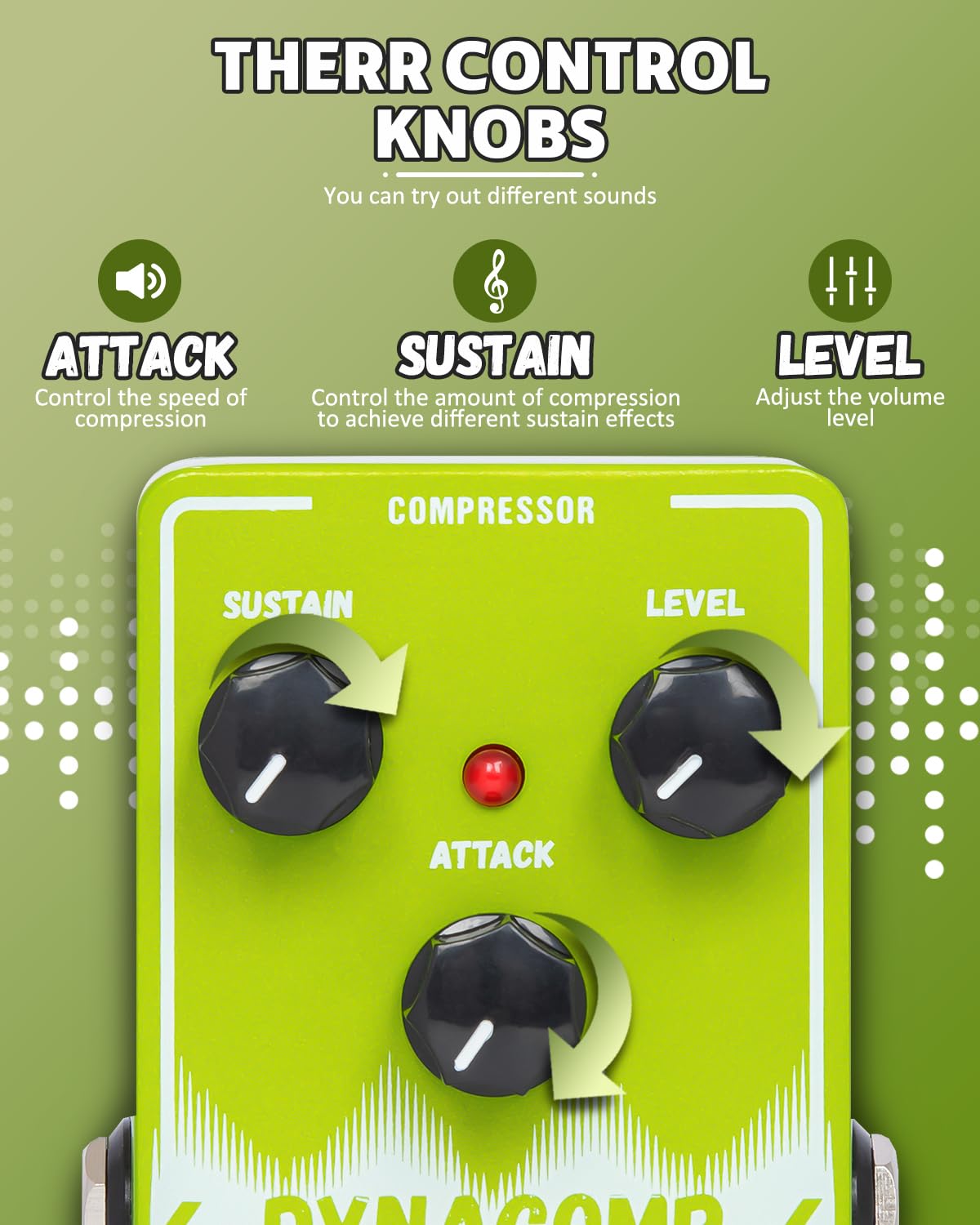 STRICH DYNACOMP Compressor Guitar Pedal, Essential Pure Analog Effect Pedal, 3 Knobs Control, True Bypass for Electric Guitar, G