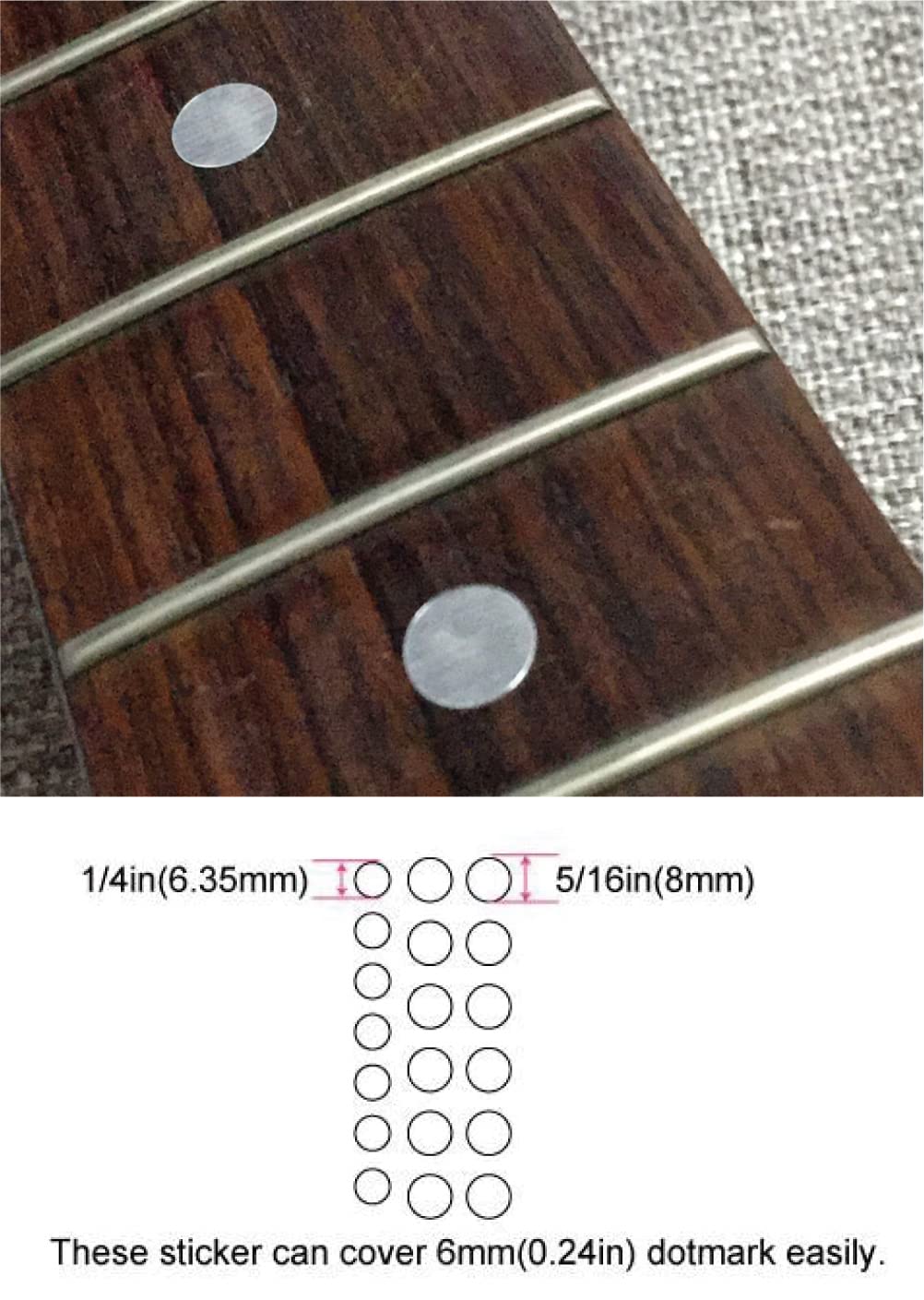 Inlay Sticker Fret Markers for Guitars & Bass - Custom Dots - Metallic