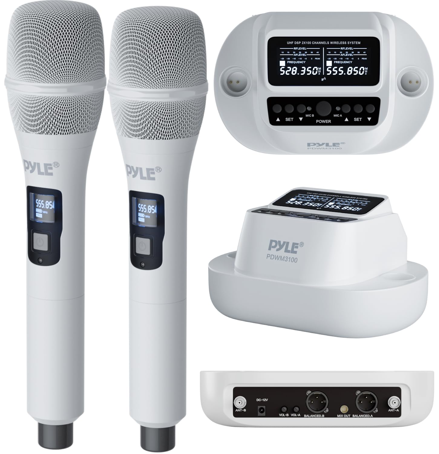 Pyle Wireless Microphones - Uhf 2X100 Channel Receiver, Karaoke Microphone With Dsp, High-Fidelity, Infrared Sync, Wireless Micr