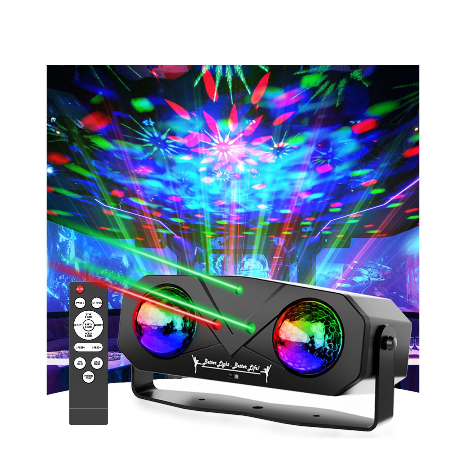 Disco Ball Light,Party Disco Dj Strobe Ocean Star Projector Dance Light Sound Activated with Remote Control Stage Rave for Parti