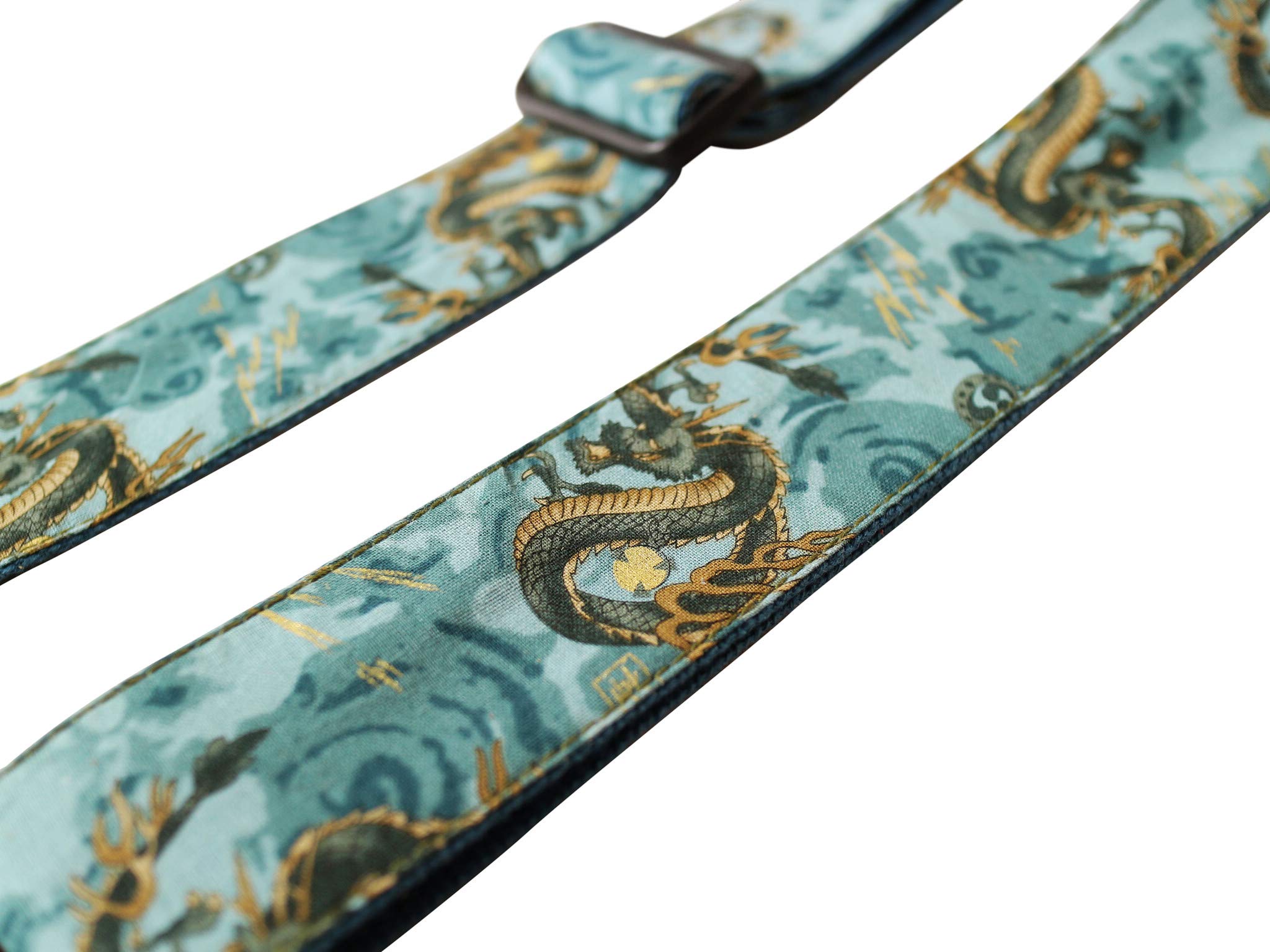 MUSIC FIRST Original Design, 2 inch width (5cm), Ukiyoe Style The Dragon King    Soft Muslin & Genuine Leather Delux Banjo Strap